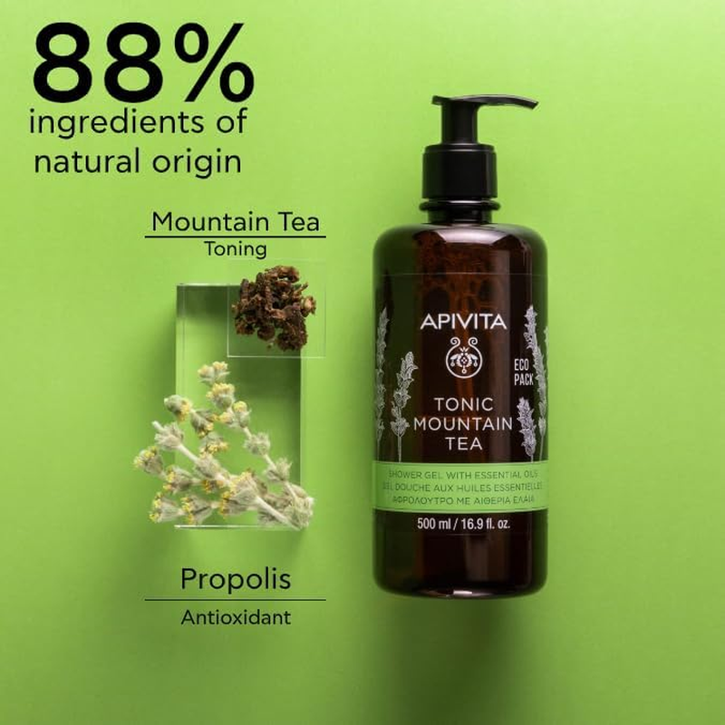 Apivita Tonic Mountain Tea Shower Gel with Essential Oils - Ecopack 500Ml/16.9Oz image number 1