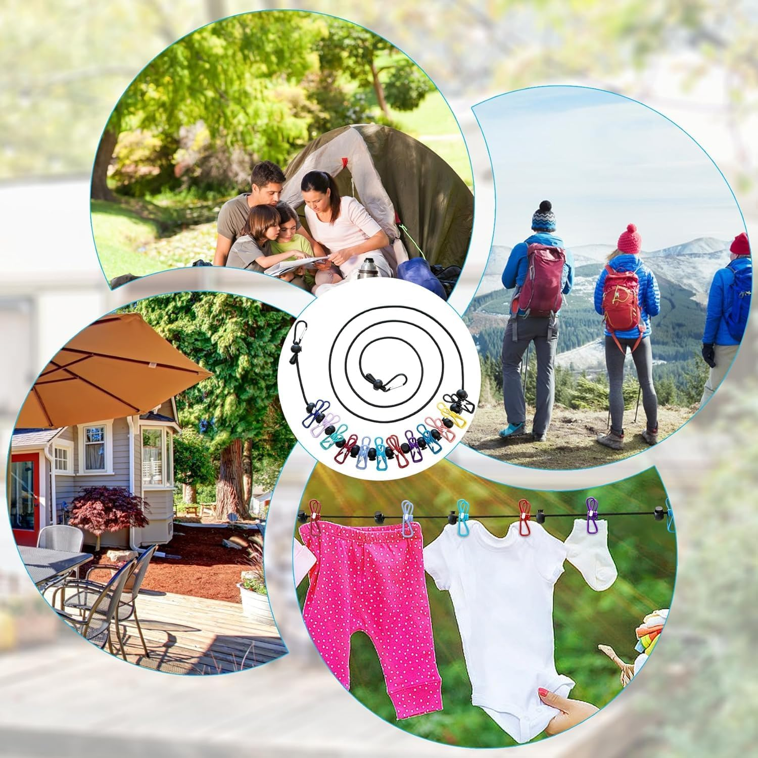 Walquicks 2 Pcs Retractable Portable Travel Clothesline, Non-Slip Retractable Adjustable Color Clothesline Line with 12 Clothes Clips, for Indoor Laundry Drying Line, Outdoor Camping Accessories image number 2