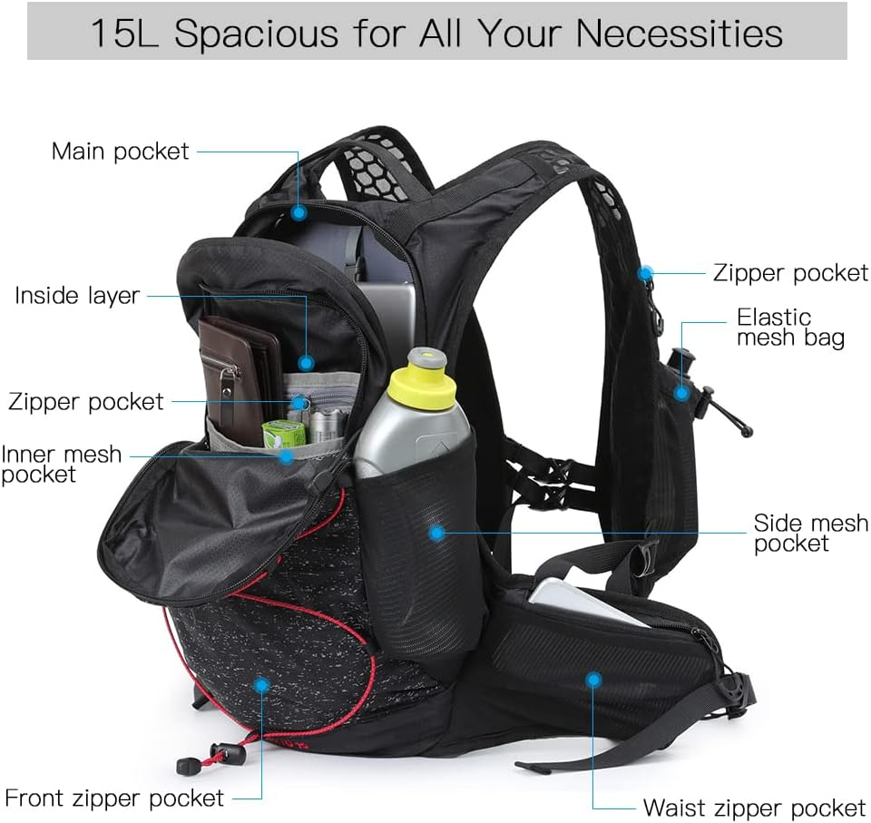 15L Running Backpack Ycle Backpack Sports Vest Ultralight Riding Bag Women Men Breathable Jogging Sport Backpack for Camping Hiking Cycling Sport Bag White White image number 4