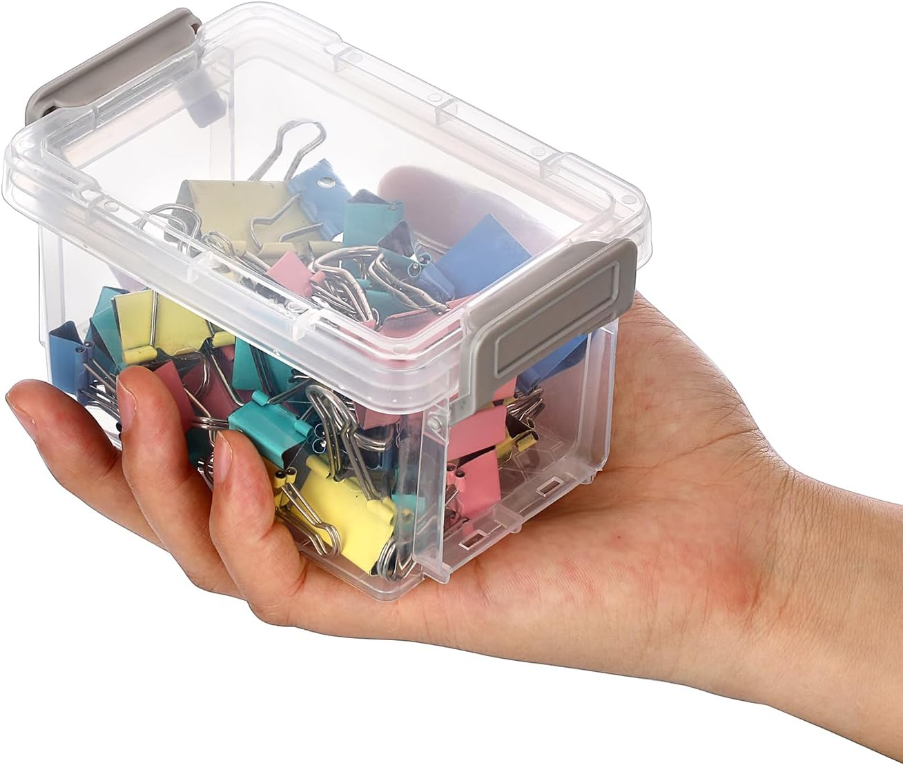 OGA 10 Small Transparent Storage Boxes, Plastic Organiser with Lid, Stackable Storage Containers for Office Supplies, Stationery, Craft Accessories, Hardware 12 X 8 X 7 Cm (Boxes Only) image number 3