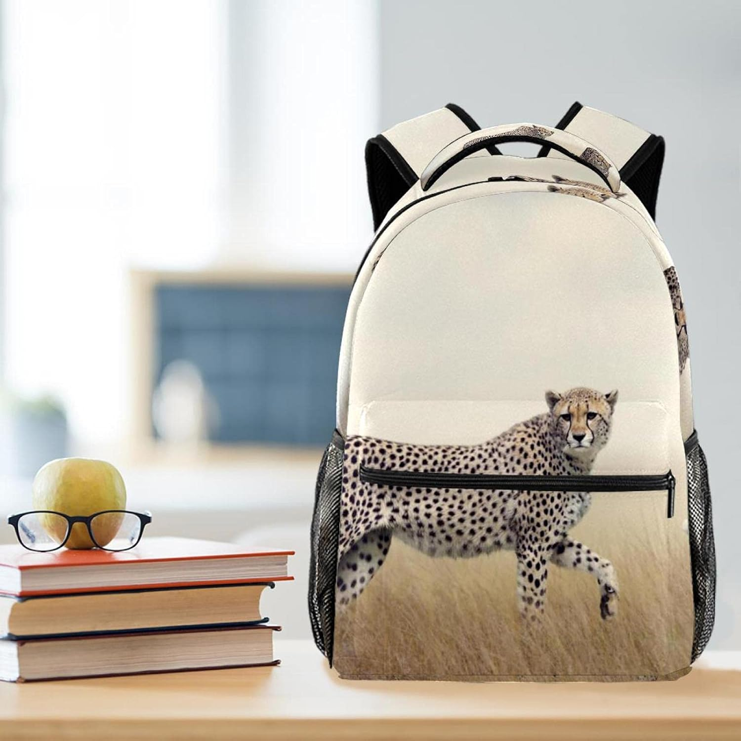 Cheetah Couple in the Grass Backpack Students Shoulder Bags Travel Bag College School Tote Backpacks image number 1