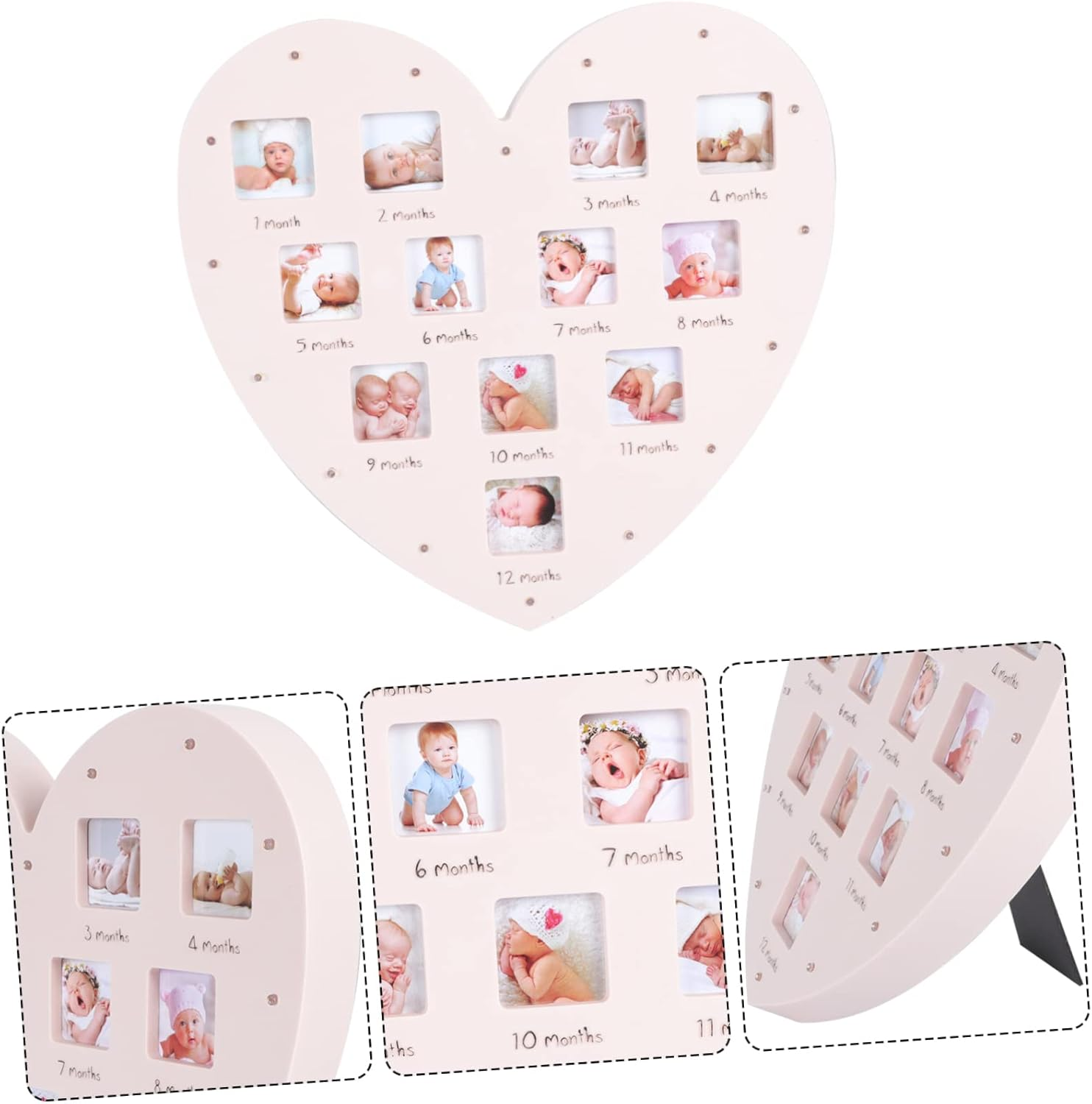 Heart Shape Photo Frame with Light Growth Photo Frame for First Year Month Desktop Ornament Newborn for Boys