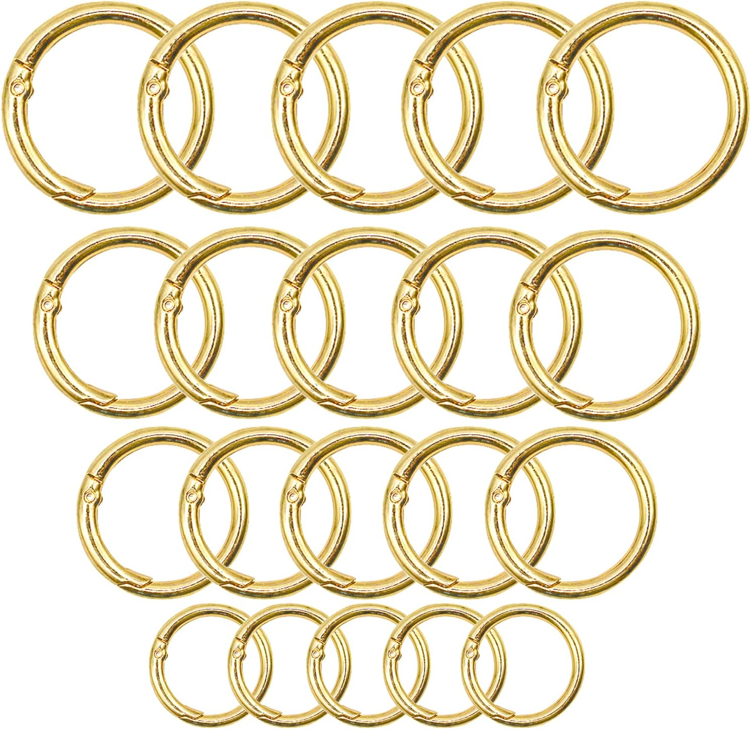 Maydahui 20PCS Spring O Ring Zinc Alloy Spring Clip 4 Size (0.8, 0.98, 1.1, 1.3Inch) Gold round Carabiner Snap Hook Key Ring Circle Trigger Rings Multi-Purpose for Handbag Purse Dog Leashes image number 1