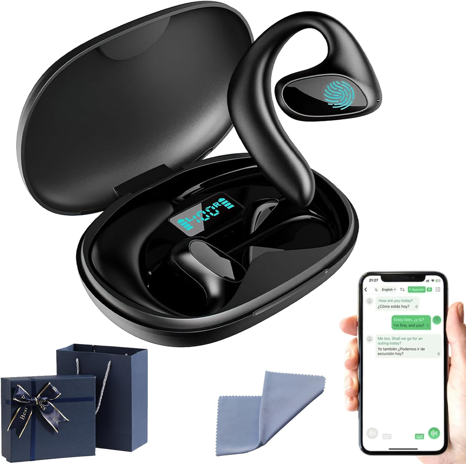 Meacode AI Translation Earbuds, Bluetooth Translation Earbuds Real Time with 156 Real Time Languages, Noise Canceling for Workout, Learning & Travel (Black)