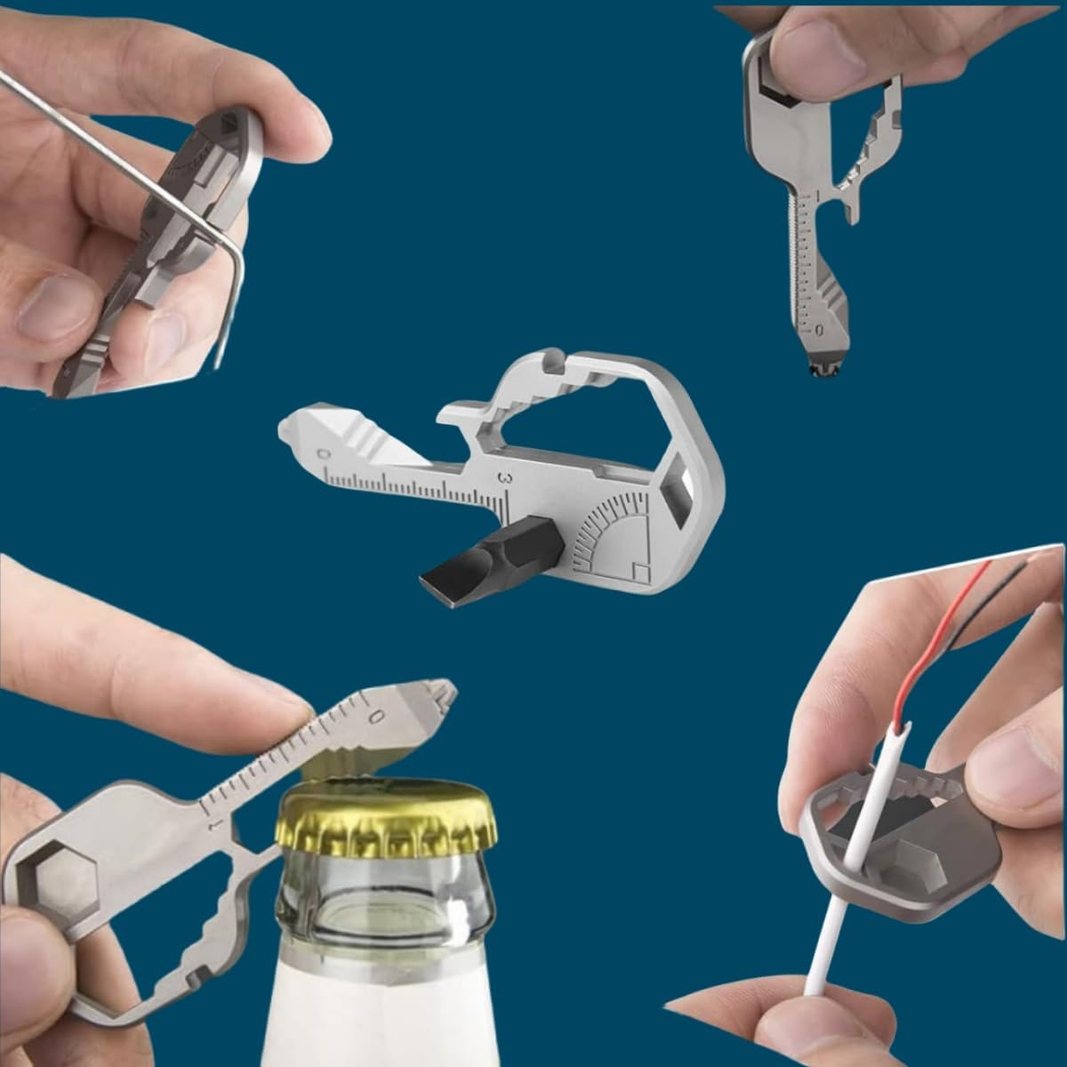 2Pcs 24In 1 Multi-Function Portable Key Chain Accessories, Pocket Hand Tools Outdoor Camping Key Chain, Mini Wrench with Corkscrew, Corkscrew, Ruler (Silver) image number 3