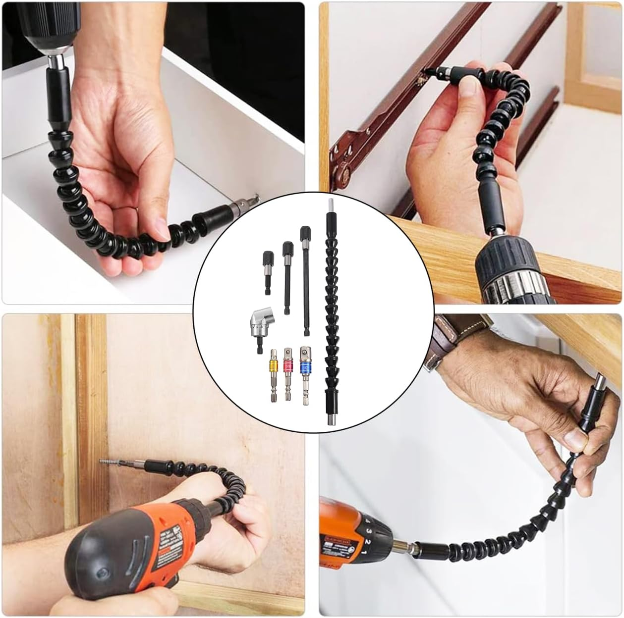 Jojofuny Stainless Steel Boundary Head Combination with Flexible Shaft for Electric Drill - 8Pc Drill Bit Set Compatible with Hand Screwdriver