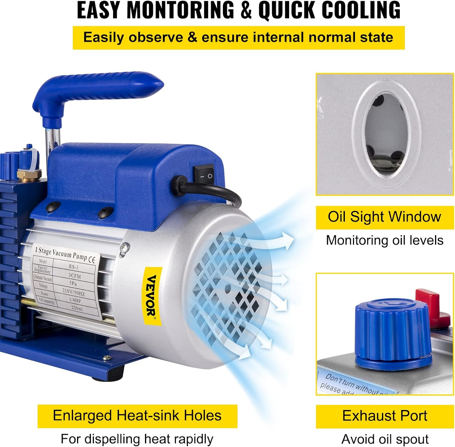 VEVOR 3 CFM 1/4HP Single Stage Vacuum Pump,3 Gallon/13 L Vacuum Chamber Kit, HVAC A/C Refrigeration Kit image number 3