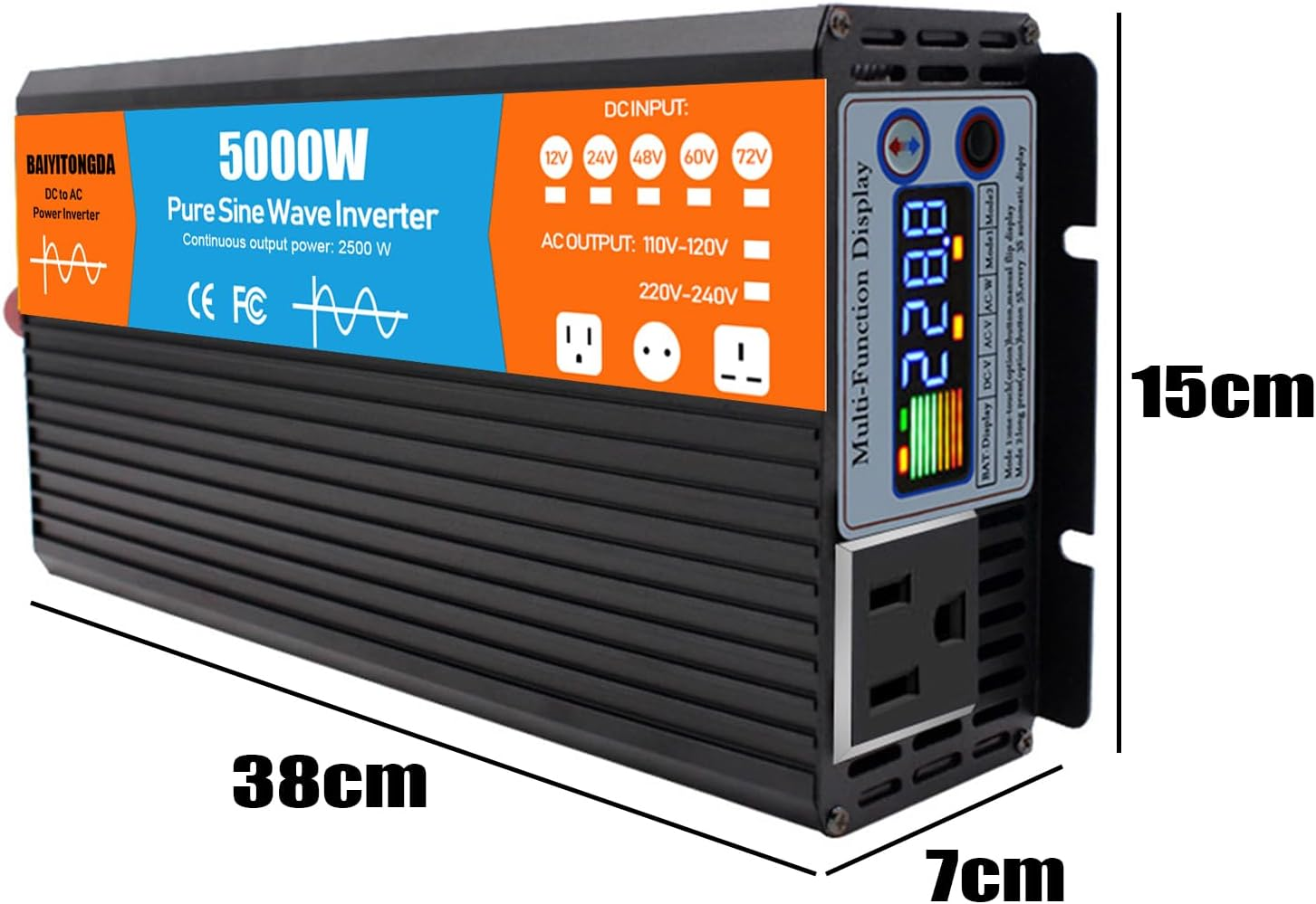 5000W DC 12V/24V/48V/60V/72V Pure Sine Wave Inverter Charger DC Input AC Output 120V/240V Low Frequency Solar Power Inverter Converter,72V to 220V image number 1