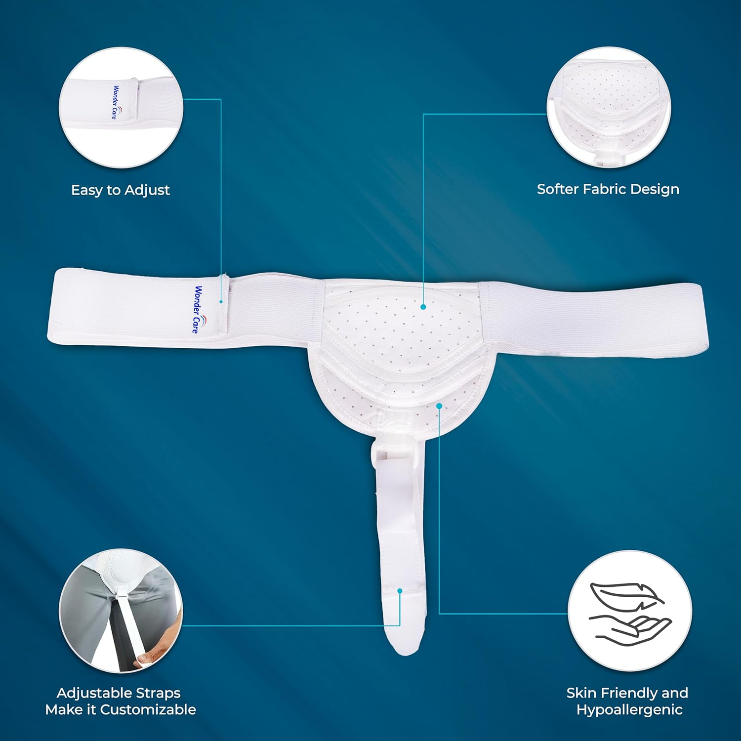 Wonder Care Hernia Belt for Men Inguinal Hernia Support Belt Pain Relief with Removable Compression Pads Groin Hernia Truss Flexible Adjustable Groin Straps Left or Right Inguinal Hernia Truss Brace-S/M image number 2