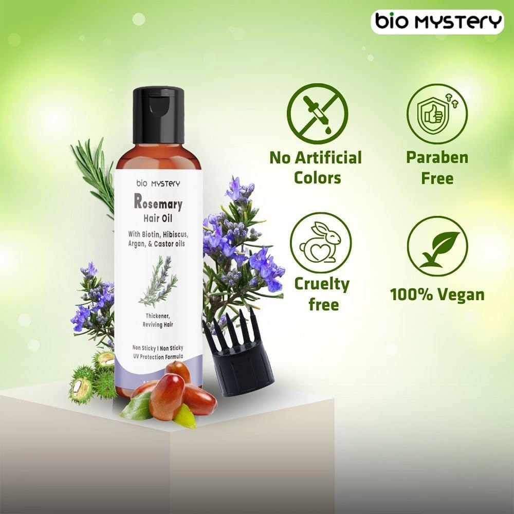 Bio Mystery Rosemary Oil for Hair Growth Infused with Biotin, Argan Vit-E with Jojoba & Castor | Scalp Stimulator Hair Growth Oil 200Ml/6.8 Oz image number 4