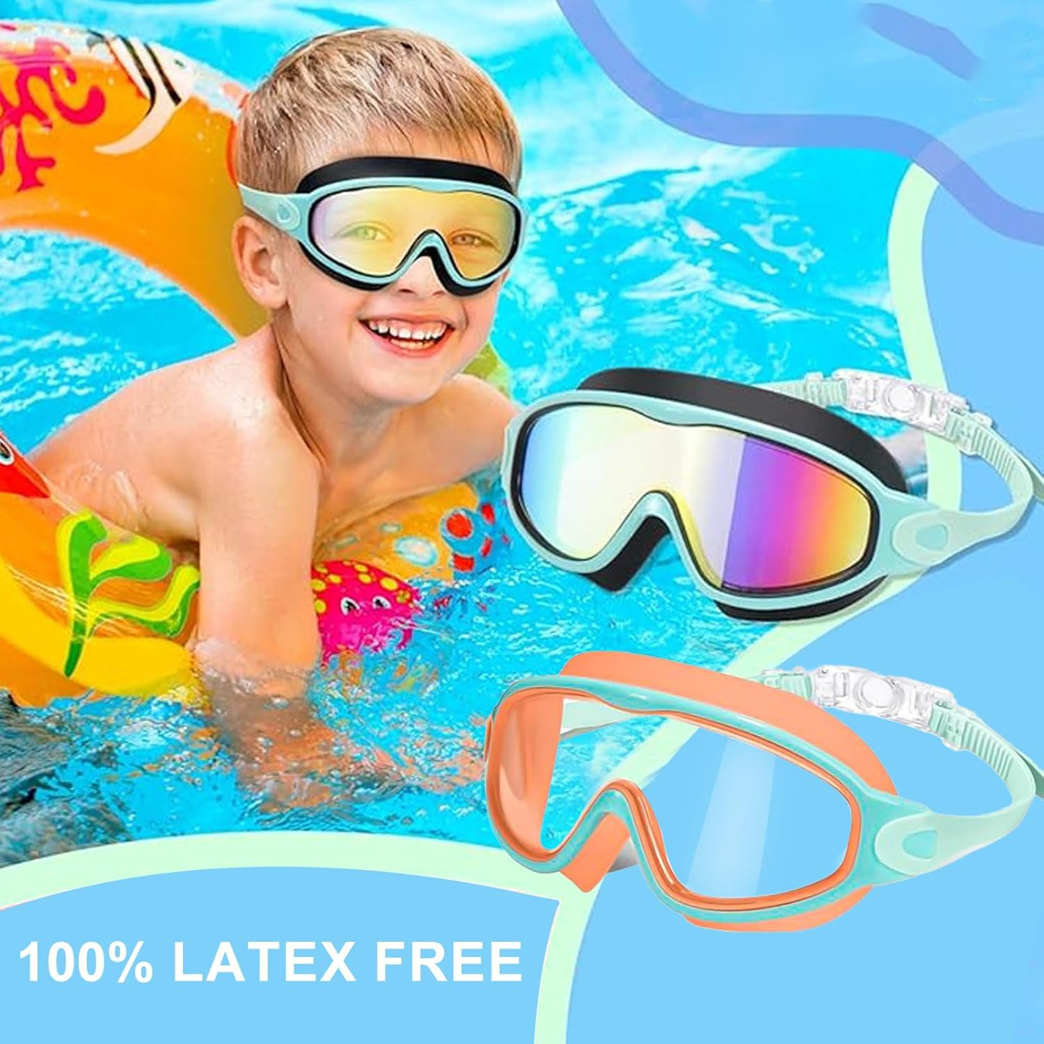 Swim Goggles for Kids 2 Pack, Anti-Fog UV Protection No Leak Swimming Goggles for Boys and Girls Ages 3-15, Adjustable Wide View Goggles with Nose Clip & Ear Plugs