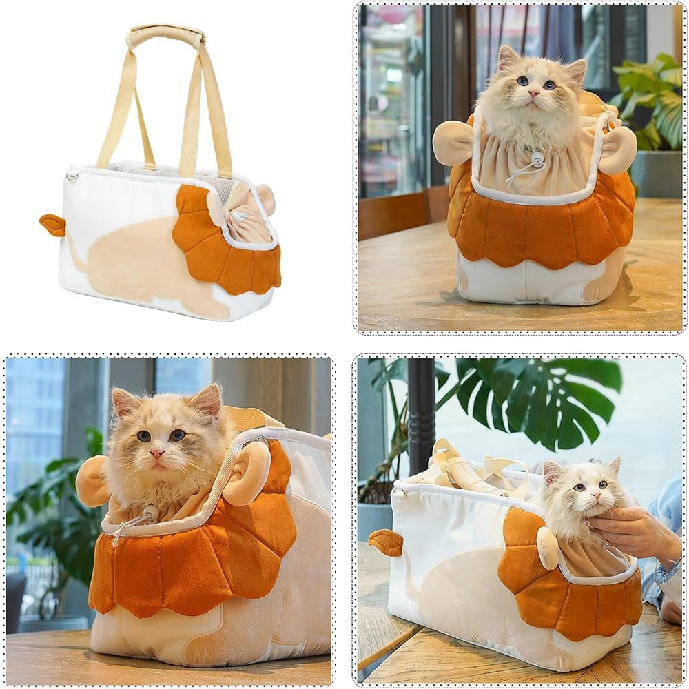 Cartoon Lion Cat Carrier Bag &ndash; Canvas Pet Shoulder Tote for Small Cats, Dogs, or Rabbits, Portable Travel Pet Sling image number 1
