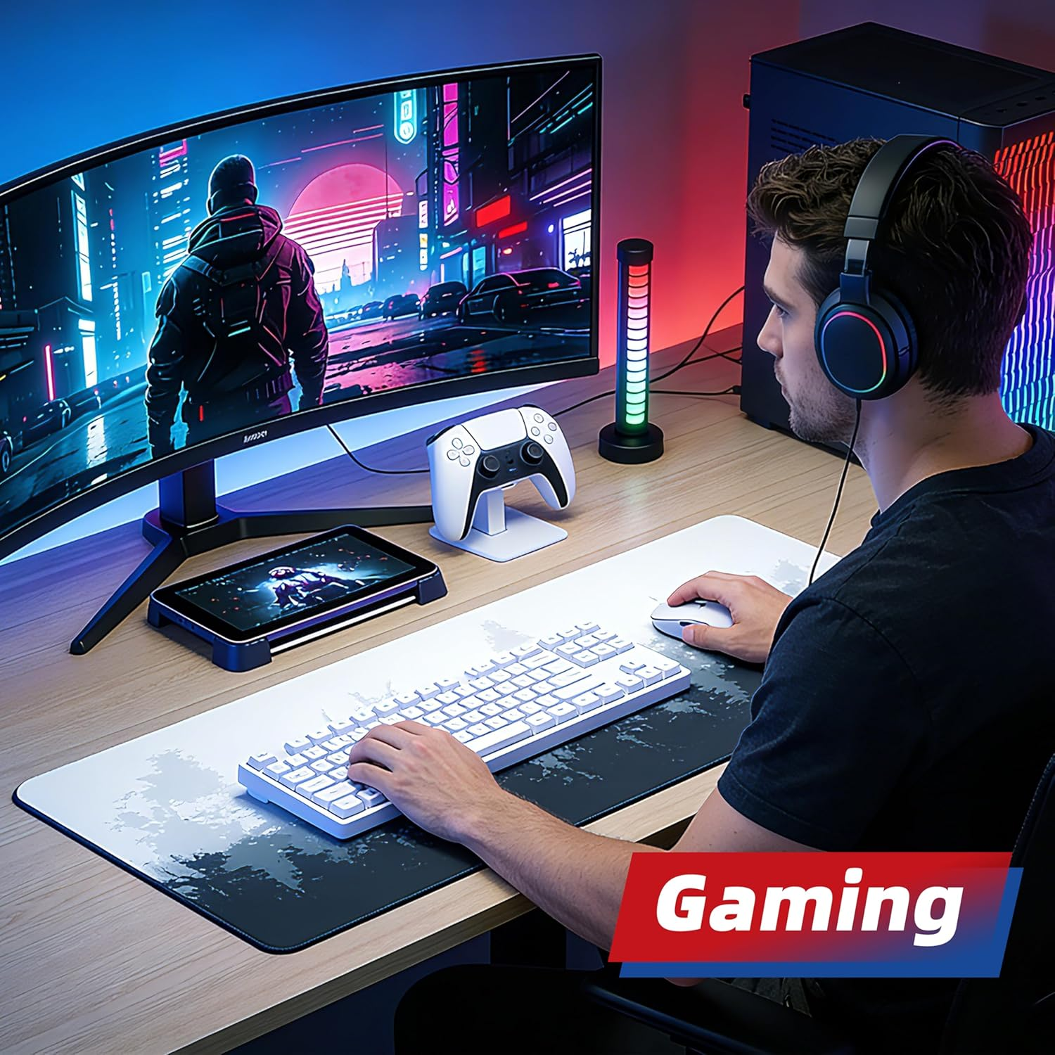 Galdas Gaming Mouse Pad Forest Background Pattern XXL XL Large Mouse Pad Mat Long Extended Mousepad Desk Pad Non-Slip Rubber Mice Pads Stitched Edges Thin Pad (31.5X11.8X0.08 Inch)-Tree - Floral image number 2