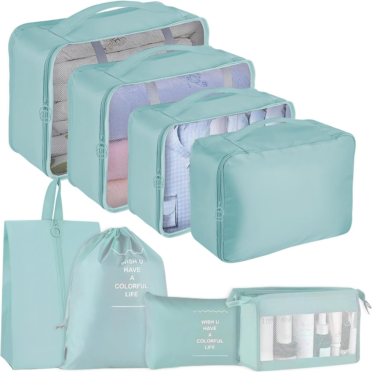 8PCS Packing Cubes for Travel, Luggage Organizer Bags with Shoe & Laundry Bag, Mesh Travel Essentials Bags, Durable & Lightweight Various Sizes Suitcases Packing Organisers (Pink, Set of 8)