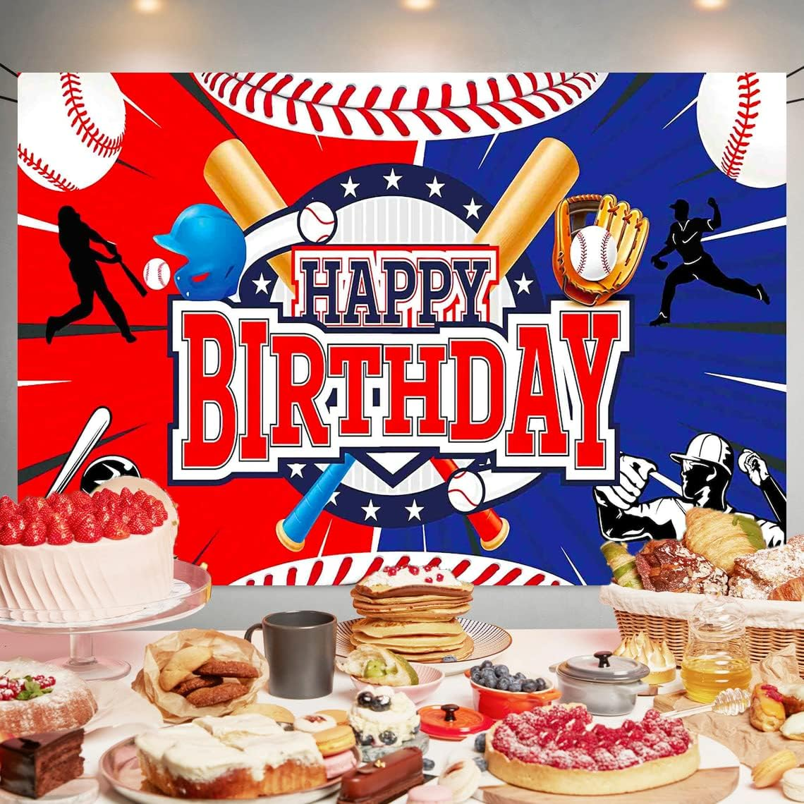 Baseball Birthday Party Decoration - Happy Birthday Backdrop Photo Background Banner Poster for Party Decorations Supplies 70.8 X 47.2 Inch - Airplane image number 3