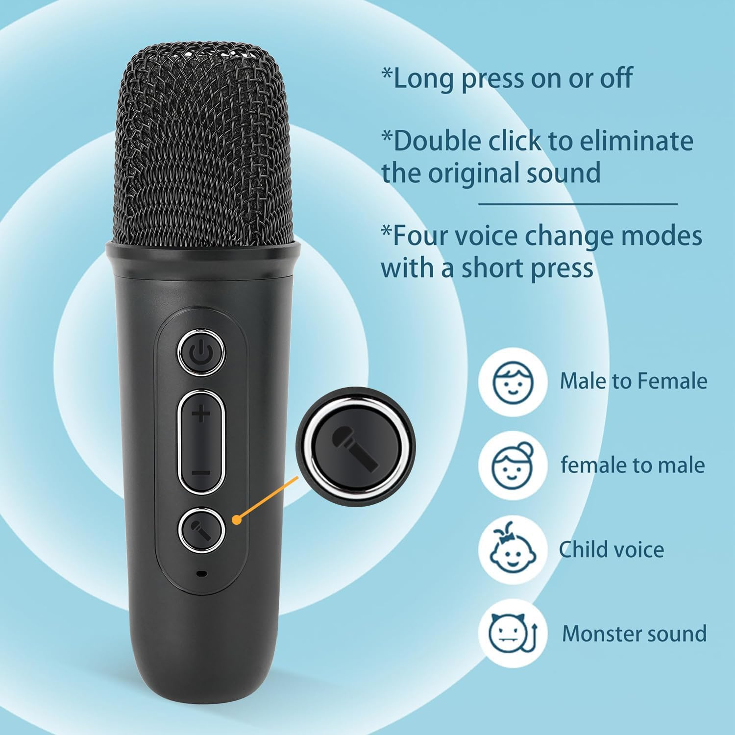 Portable Karaoke Machine with 2 Wireless Microphones and Dynamic Lights, Mini Bluetooth Speaker for Adults and Children,Birthday Gift, Party, School,Outdoor, Travel (Black)