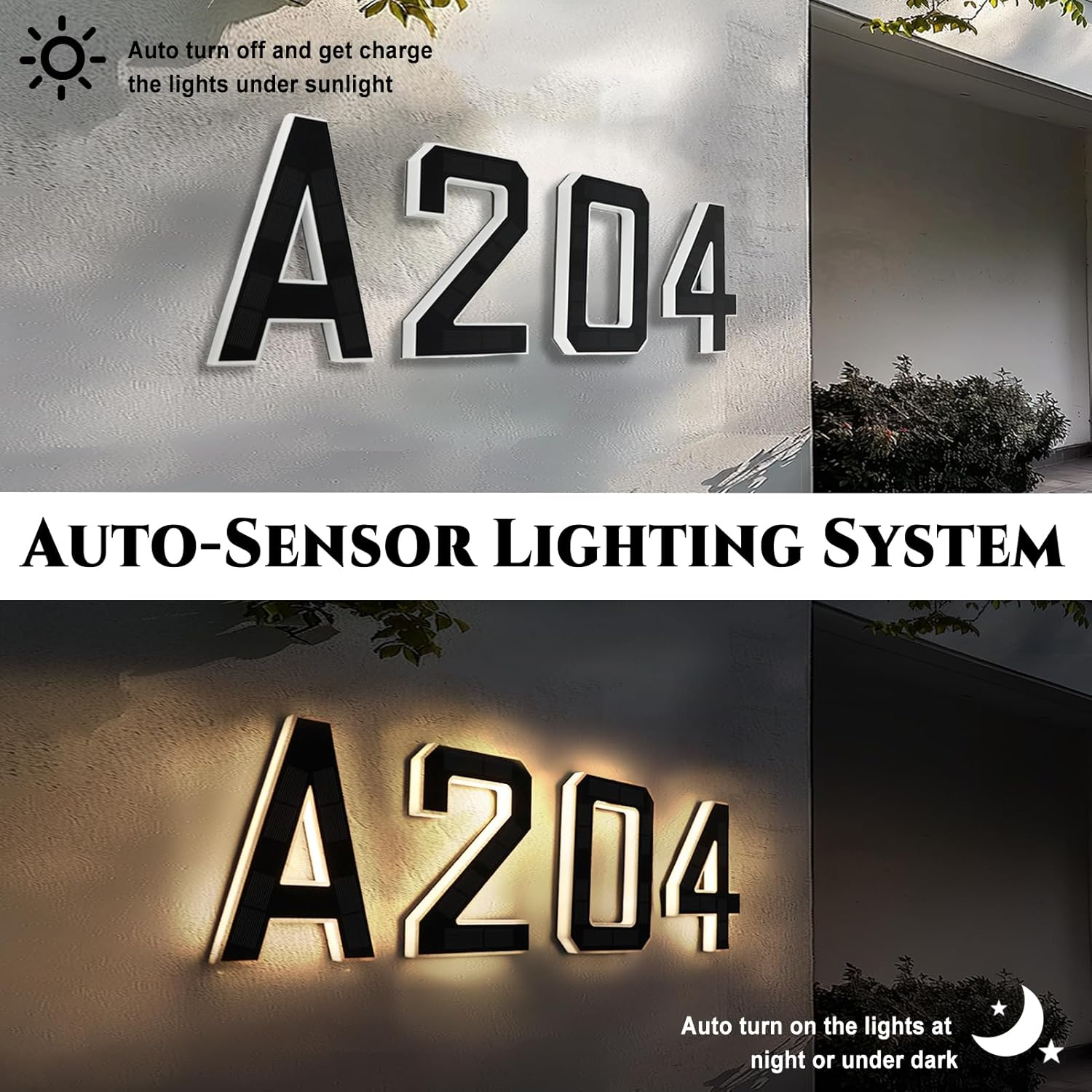 CARPESUN Solar House Number Illuminated for Outdoor Use Waterproof Illuminated House Number Sign Solar House Number Light Black Large - Height 23 Cm (5-Black, 23 Cm) image number 4