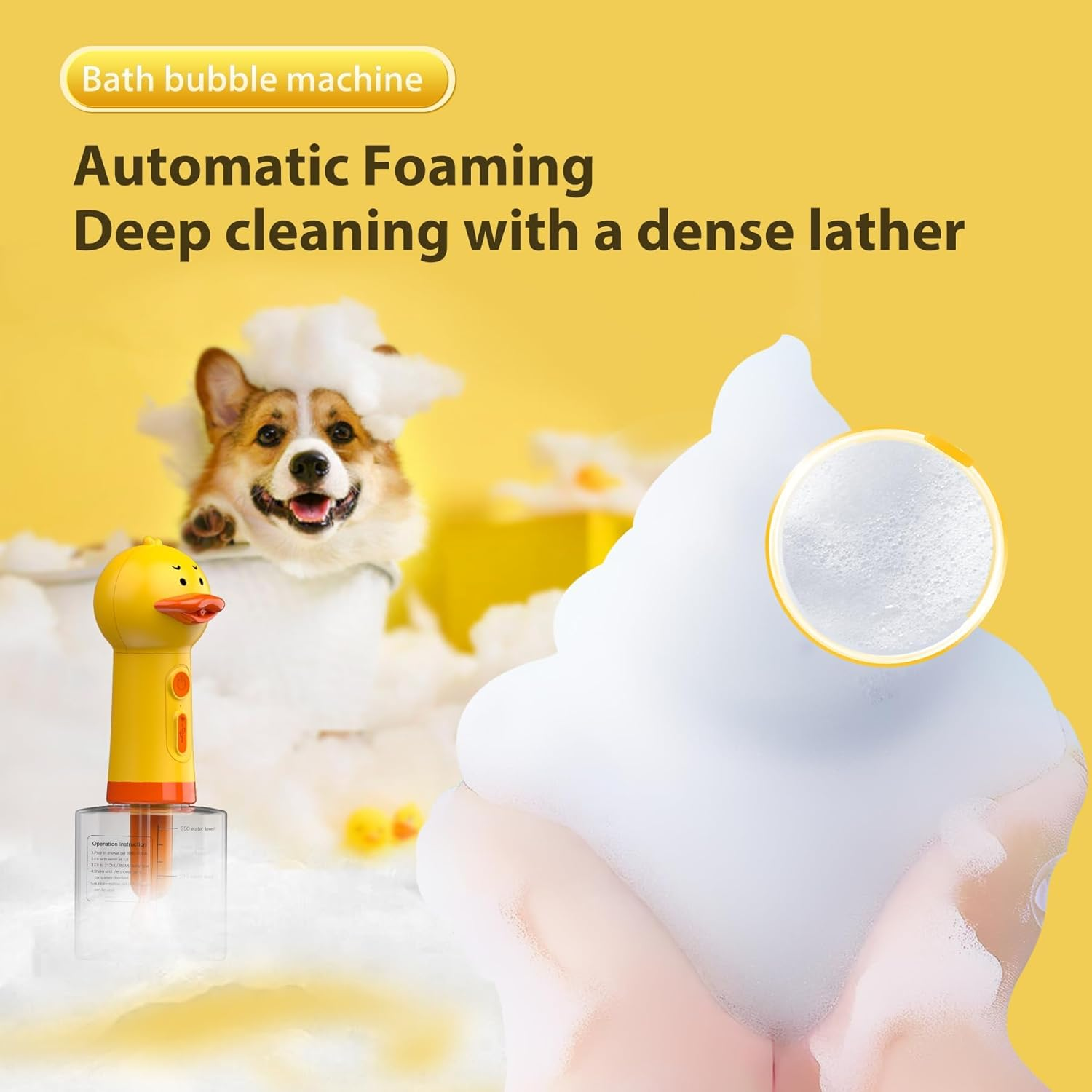 Electric Cleaning Foam Machine, Automatic Soap Dispenser for Dog Bath, Rechargeable Pet Shampoo Mixing Bottle, IPX7 Waterproof Bath Supplies for Dogs, Cats, Puppies, Children image number 1