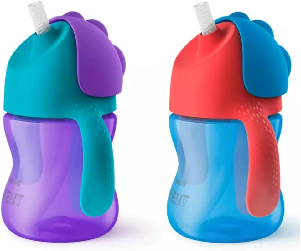 Philips Avent Bendy Straw Cup with Handles, 200Ml, SCF796/00, Purple/Green or Red/Blue