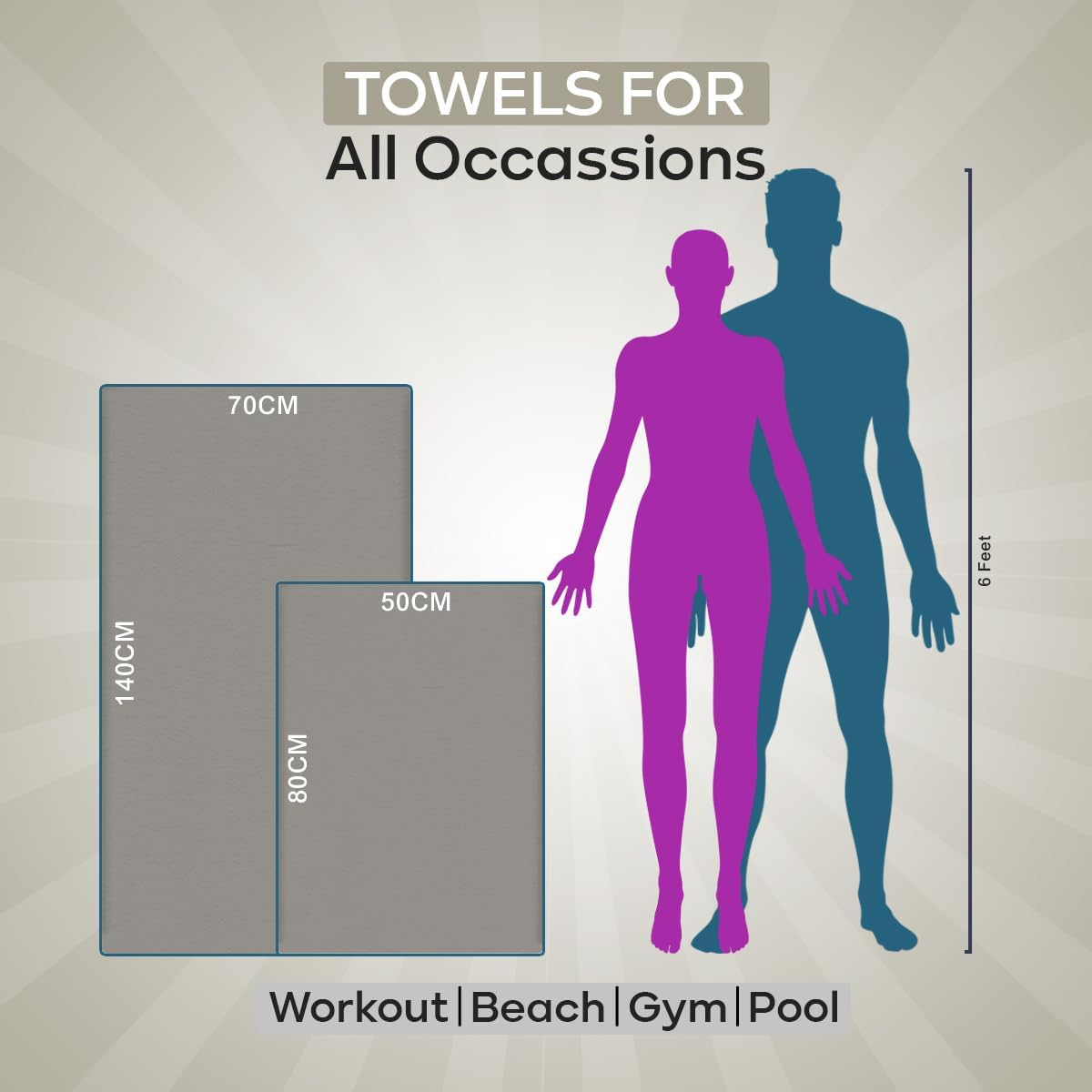 ATHLETICK 2 Pack Microfibre Towel Set for Gym, Yoga, Sports,Camping & Travel-400Gsm Quick Dry, Soft Hand Towels-Lightweight for Beach,Bath,Hiking,Hair & Kitchen-Super Absorbent with Bag (Grey) image number 1