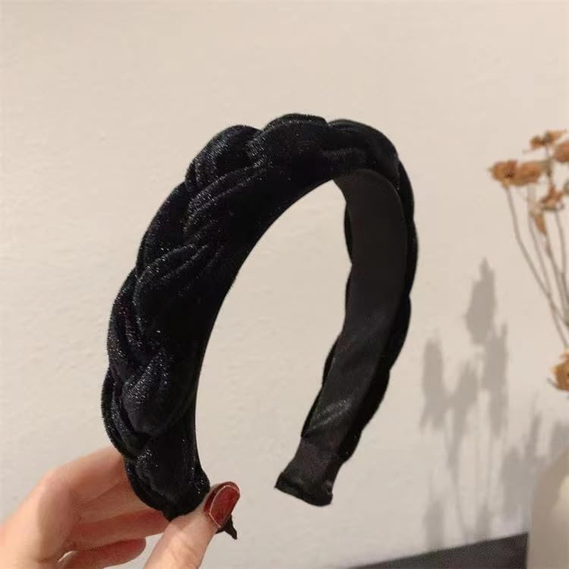 RFTWXHPN Black Velvet Braided Headbands for Women Padded Wide Hair Bands Braid Headband for Women Girls Non Slip Thick Braided Head Bands Chunky Puffy Hair Hoops Band Braids Headband image number 4