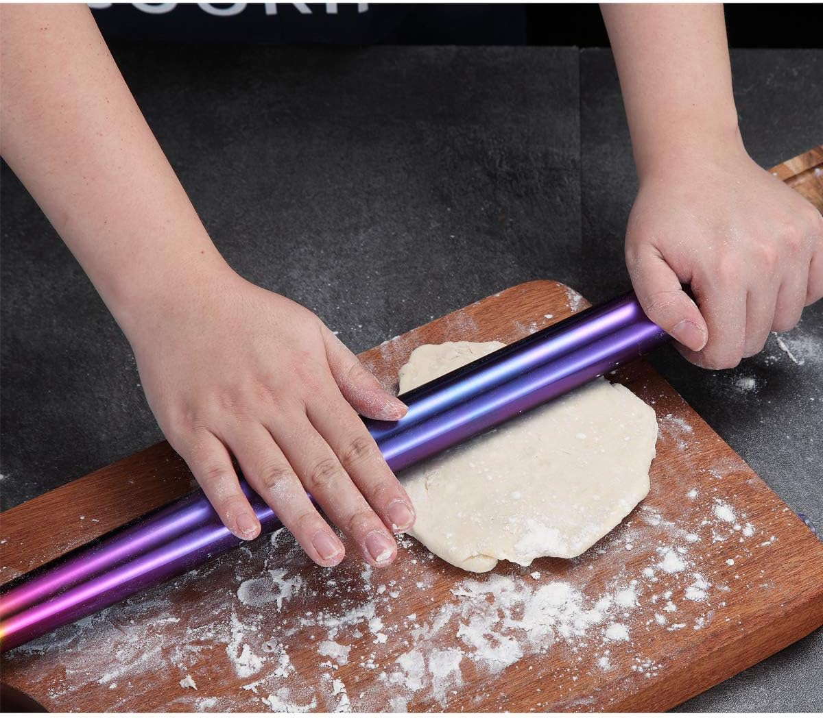 Berglander Rainbow Rolling Pin, 16.7 Inches Stainless Steel Colorful Matte Finish with Rainbow Titanium Plating Rolling Pin for Baking Pizza Dough, Pie, Cookie, Gift Ideas for Bakers. image number 4