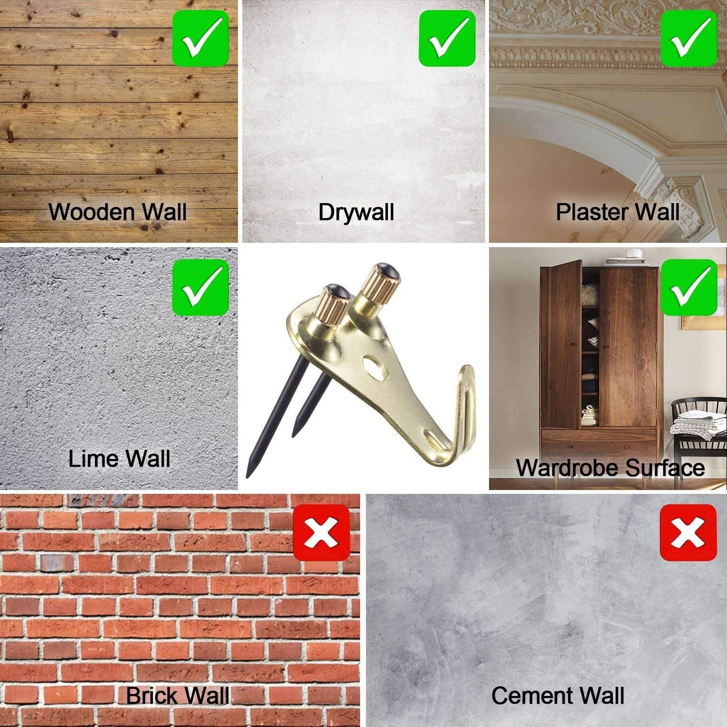 Veumoie 20 Pack 50 Lbs Picture Frame Hangers Hooks with Nails, Heavy Duty Plaster Wall Pro Photo/Heavy Mirror Hanging Kit image number 1