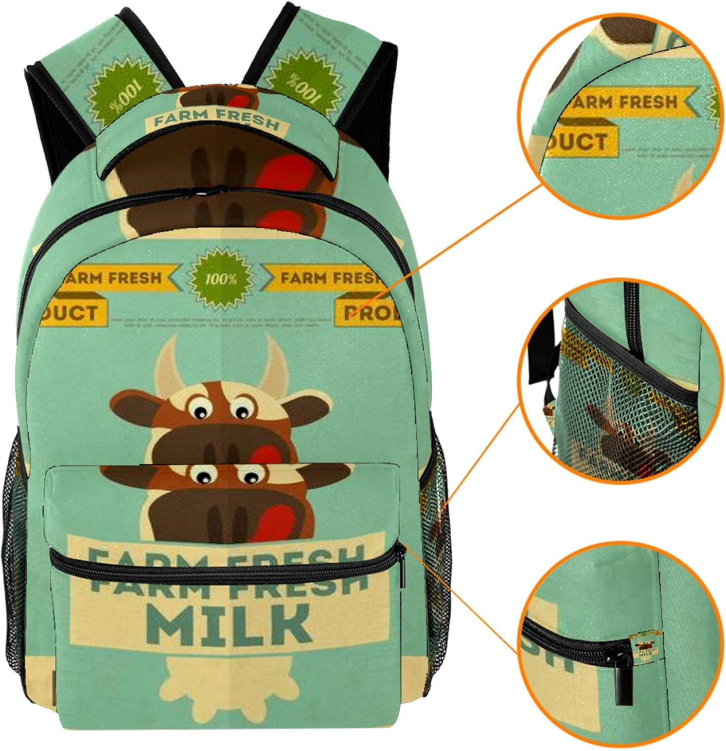 Students Backpack Farm Fresh Milk Poster Casual Backpack for Girls and Boys Bookbag School Bag Travel Daypack image number 3