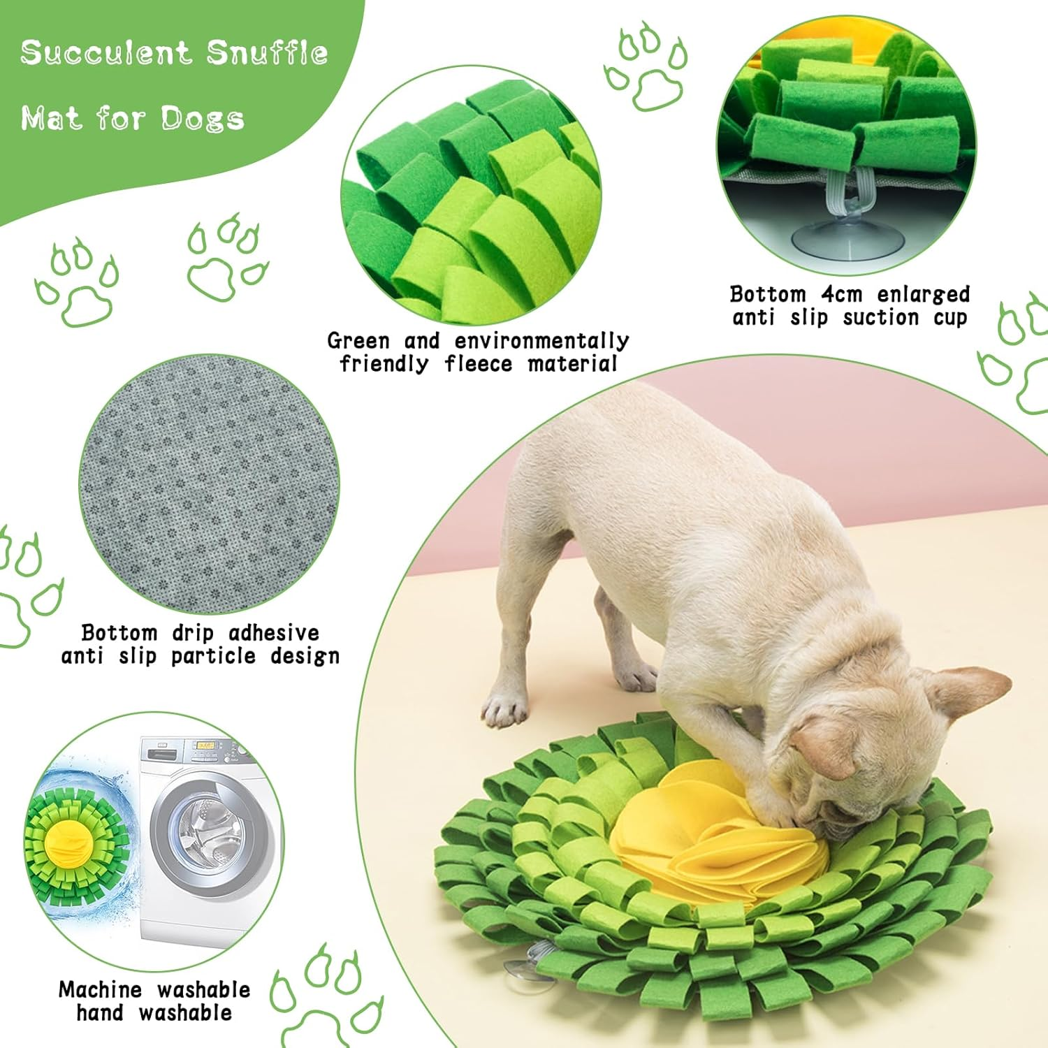 Snuffle Mat for Dogs,Pet Snuffle Mat Sniffing Mat Encourages Natural Foraging Skills and Slow Eating Washable Dog Feeding Mat Interactive Dog Toys for Small Medium Large Breeds image number 4