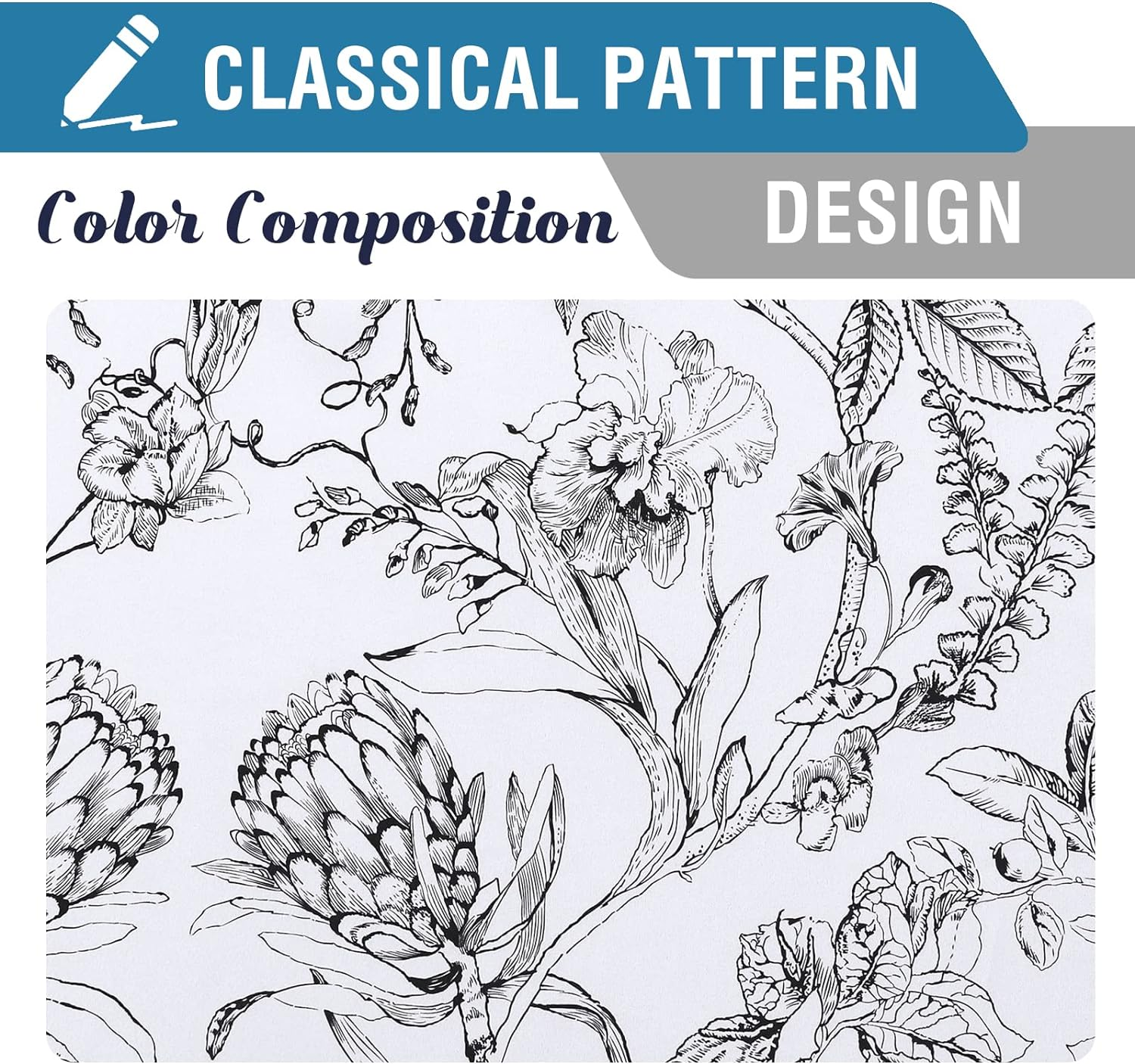 H.VERSAILTEX 100% Blackout Curtains for Living Room Camellia Floral Light Blocking Window Treatment Curtains with Black Liner Grommet Thermal Drapes, 2 Panels Set, Each W132Cm X D213Cm, Black image number 4