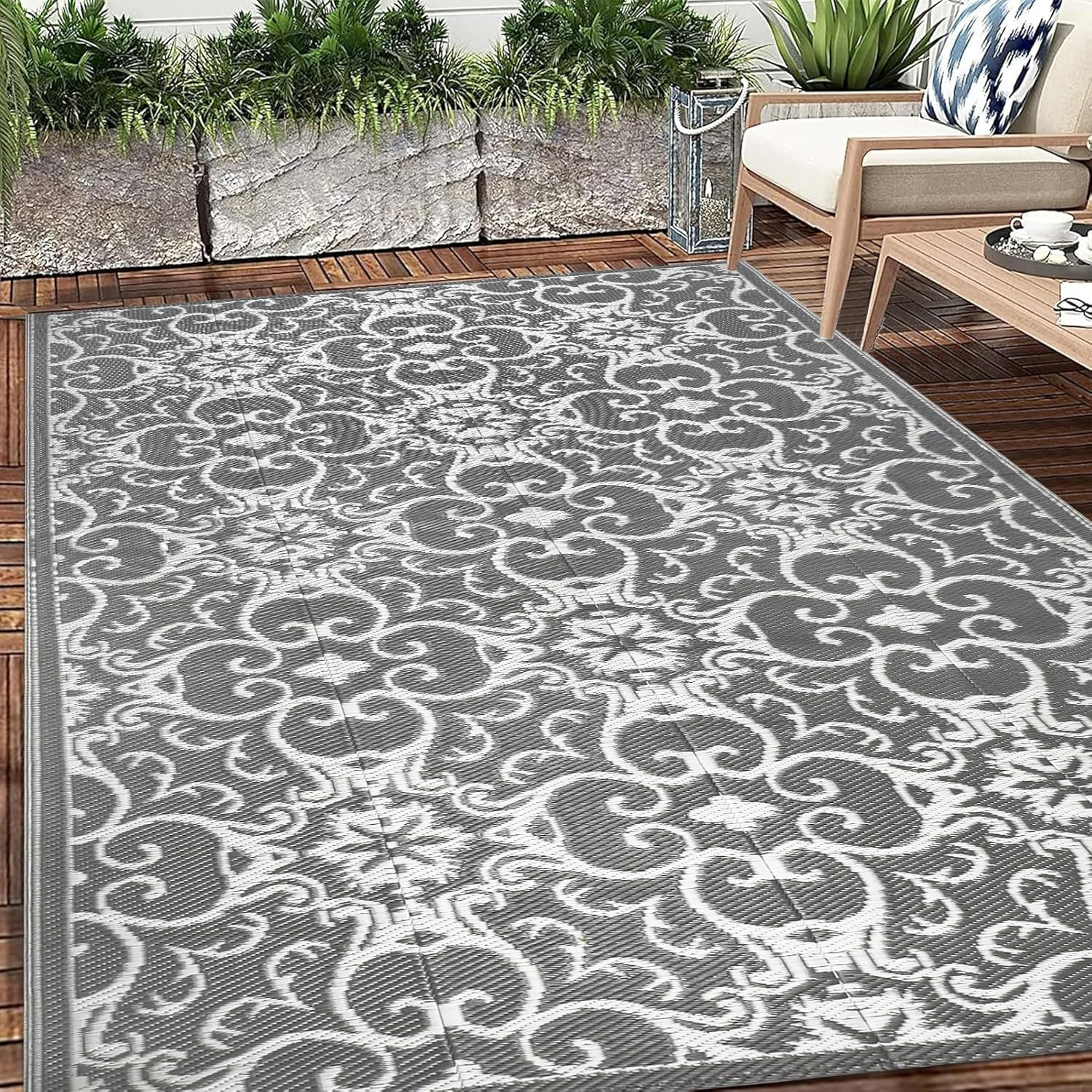 Famibay Outdoor Rugs for Patios Waterproof Garden Rug Large 180X270Cm Reversible Mat Lightweight Camping Rug Outdoor Area Rug for Balcony Deck Backyard Porch Beach BBQ image number 3