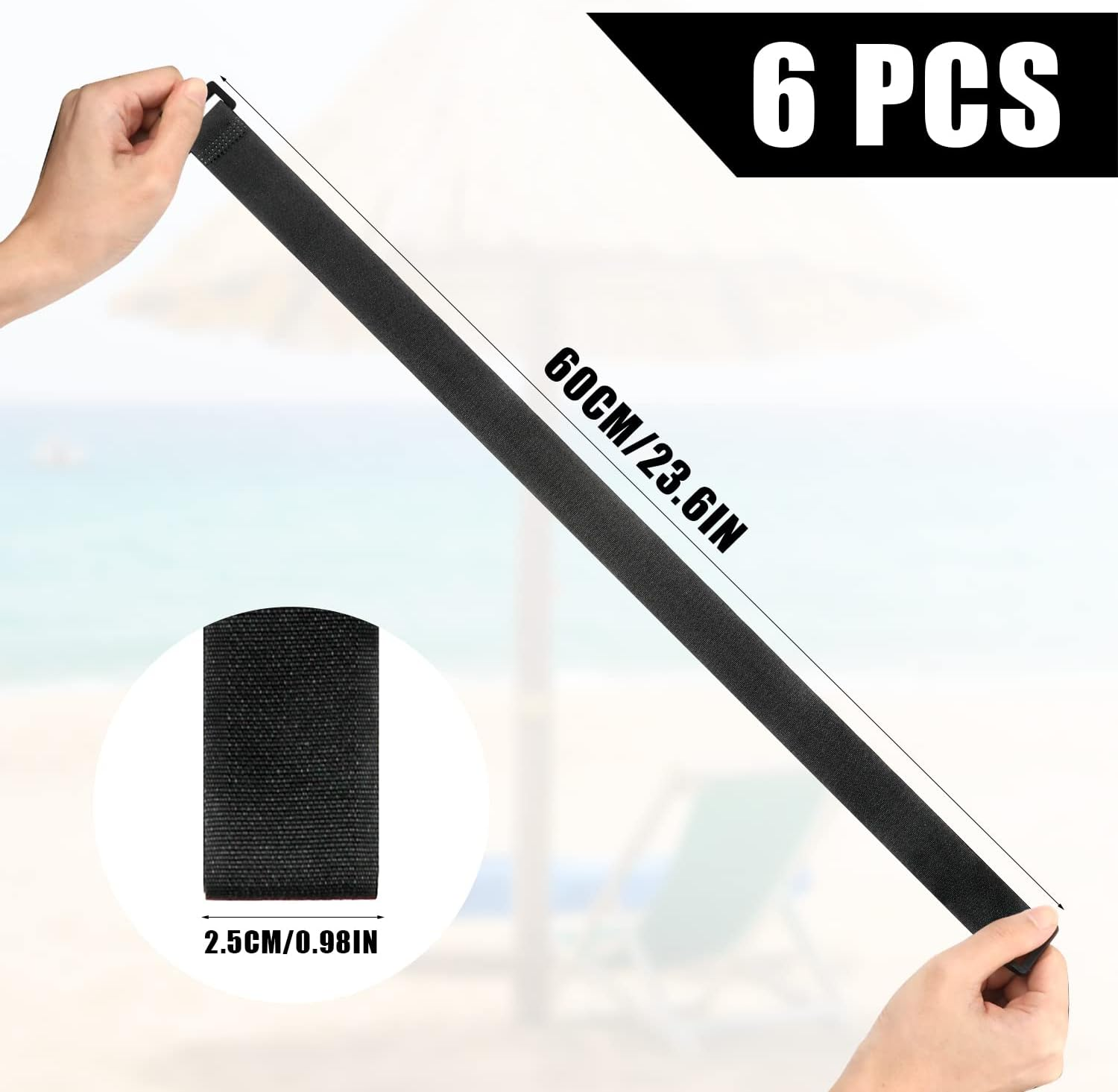 KINBOM 6 Piece Umbrella Strap Clip for Parasol Reusable Umbrella Strap Hook and Loop Strap for Adjustable Parasol Clip Nylon Parasol Accessories