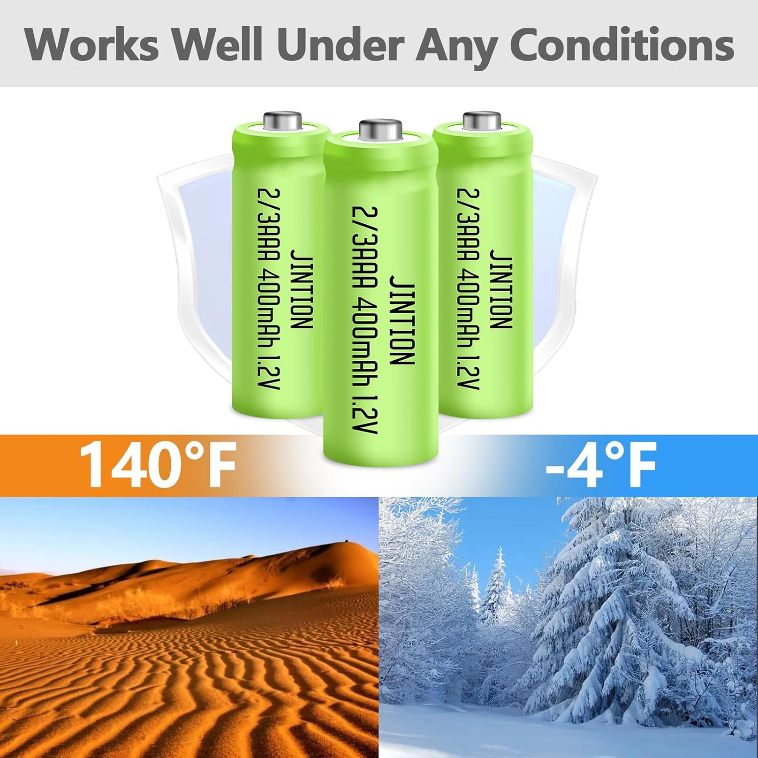 JINTION NIMH 2/3AAA Rechargeable 2/3 AAA Batteries 1.2V 400Mah Rechargeable Battery Button Top 5 Pack(They Are Not AAA Size Batteries) image number 3