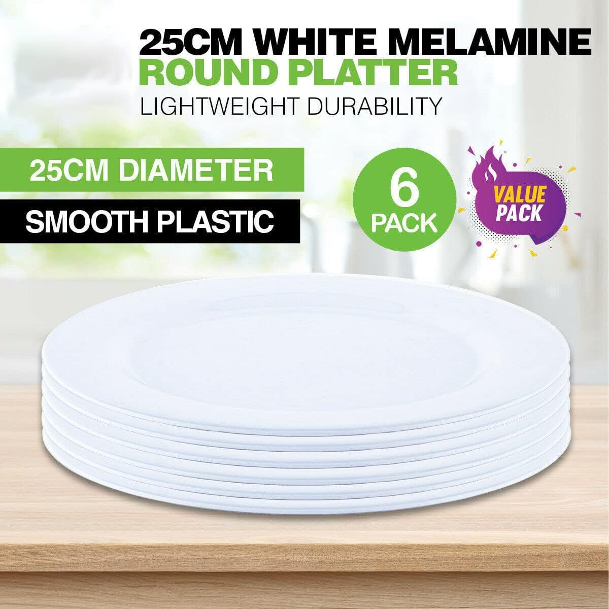 Tootoo 6PCS Melamine Plates round Lightweight Durable Strong 25Cm