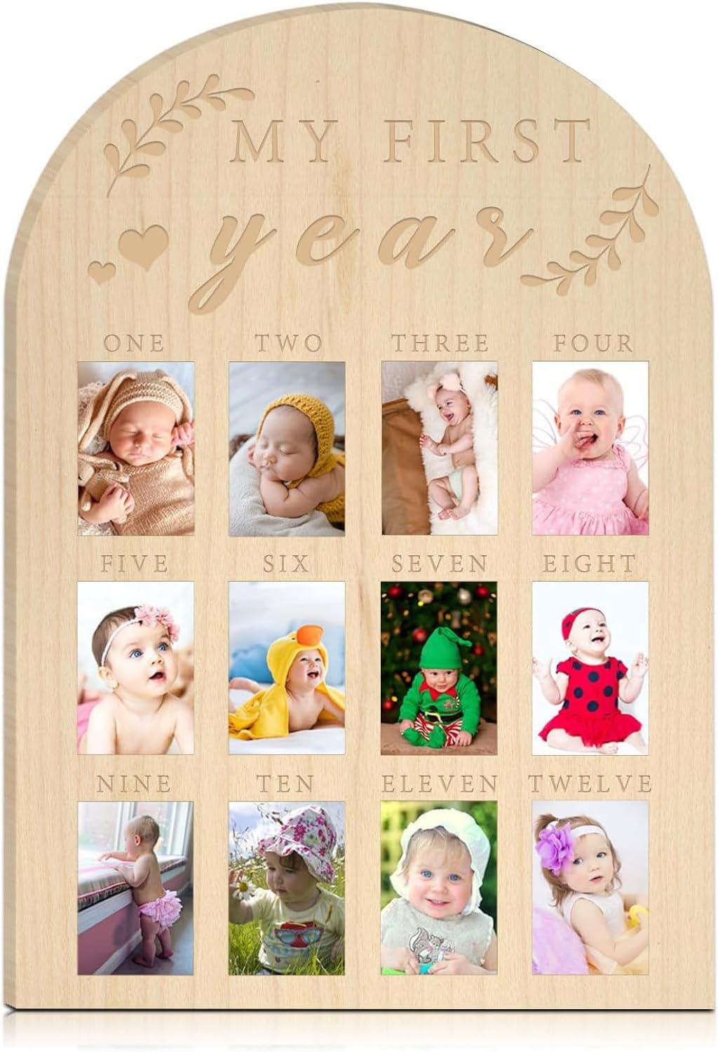 RIKONDA Baby'S First Year Milestone Board - Wooden Photo Frame for 12 Months Growth, Nursery Decor & 1St Birthday Gift Boy Girl Baby, 44Cm X 31Cm, 300G image number 2