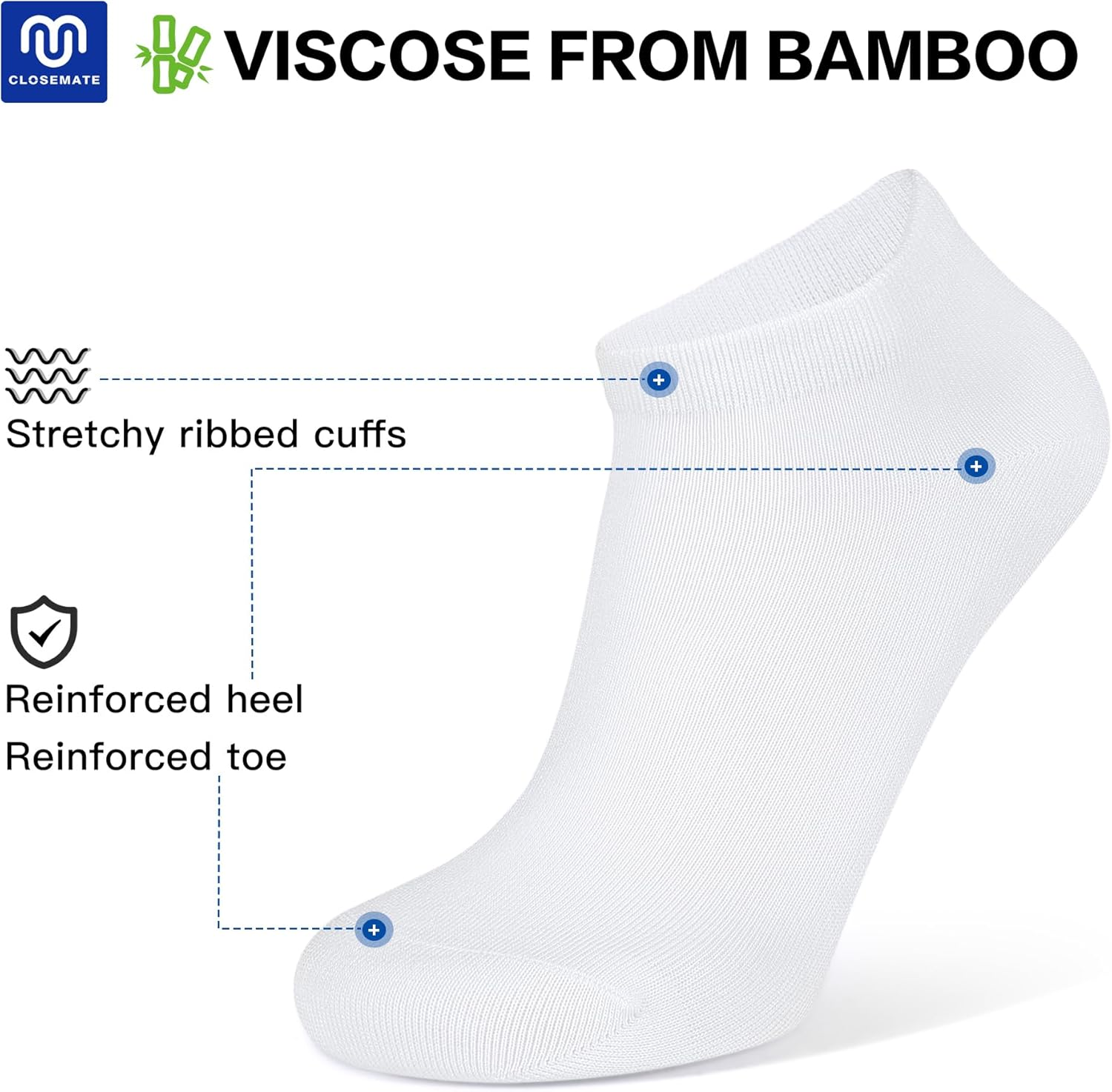 CLOSEMATE 6 Pairs Men Short Socks Bamboo Viscose Ankle Low Cut Breathable Non Slip Casual