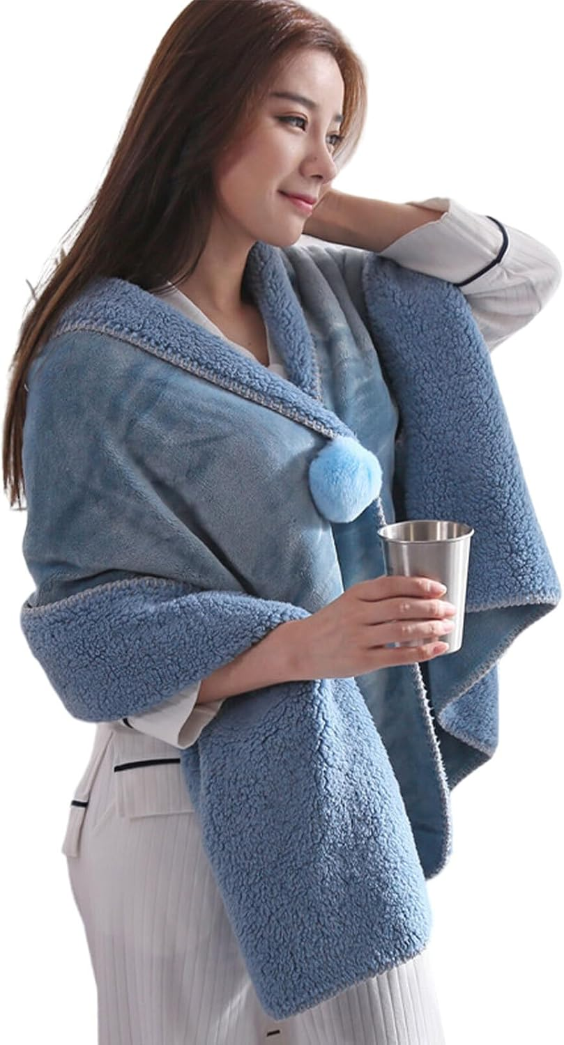 Lightweight and Breathable Womens Shawl Blanket for All Seasons Soft Wool Shawl Blanket with Pockets Polyester, Blue