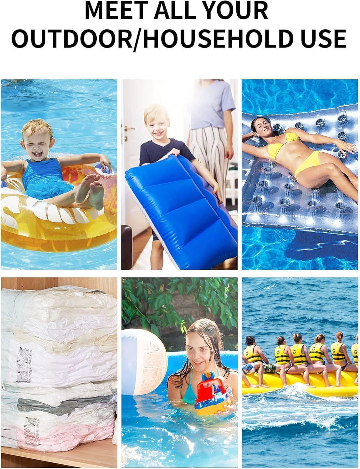 B-Qtech Electric Mini Air Pump for Inflatables, Rechargeable Portable USB Electric Air Pumps Quick Inflator and Deflator Pump, 4 Nozzles for Mattress Outdoor Camping Pool Boat Type C Charging