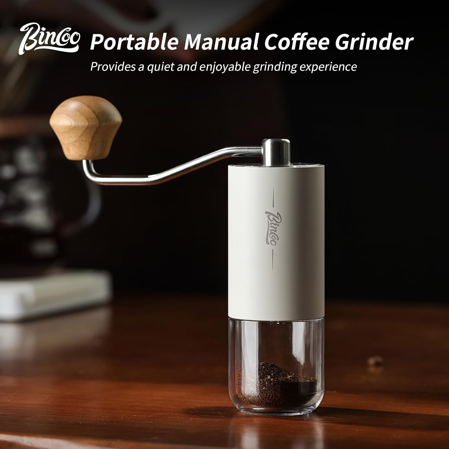 Portable Manual Coffee Bean Grinder - Stainless Steel Conical Burr Hand Coffee Grinder with Adjustable Setting,Double Bearing Hand Espresso Grinder (White) - Silver image number 7