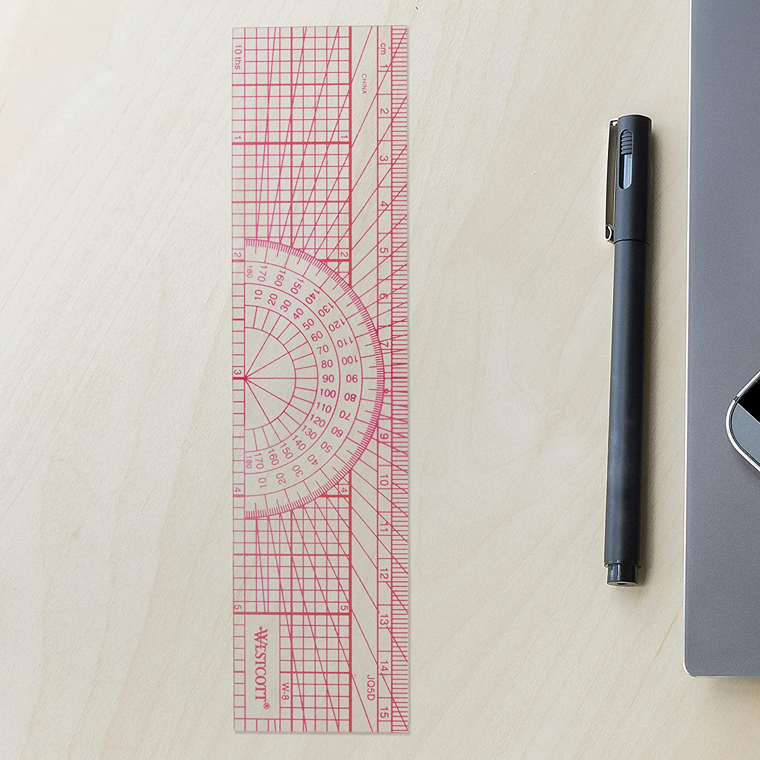 Westcott Engineers' Protractor Ruler, 6", 15Cm, Transparent (W-8)