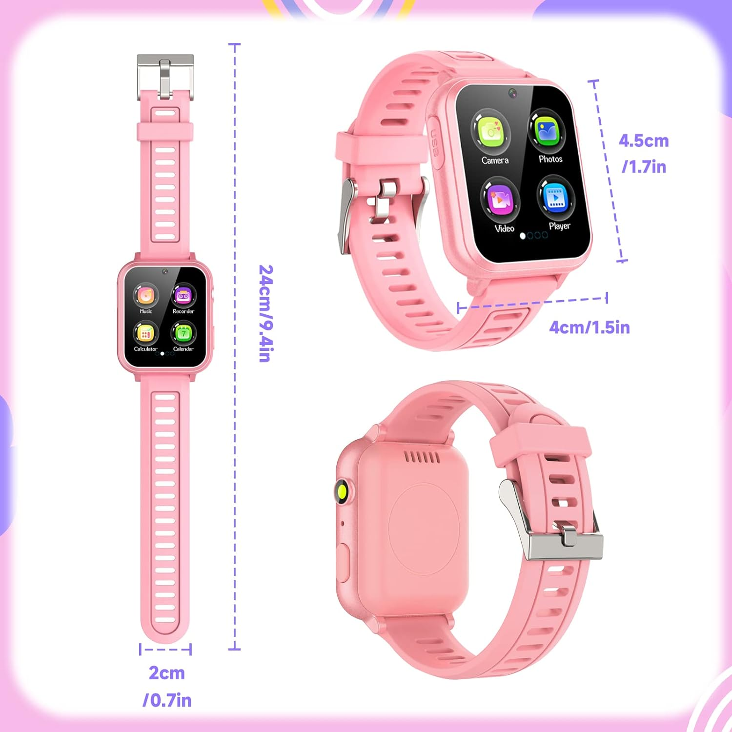 Girl Gifts Age 6 7 8 9 Kid Smart Watch: Presents 6-10 Year Old Girls Kids Learning Watch Birthday Gift 7 8 9 10 Year Old Girls Toy Reminder Game Watch Kids Age 10-12 Girl (Pink) image number 1