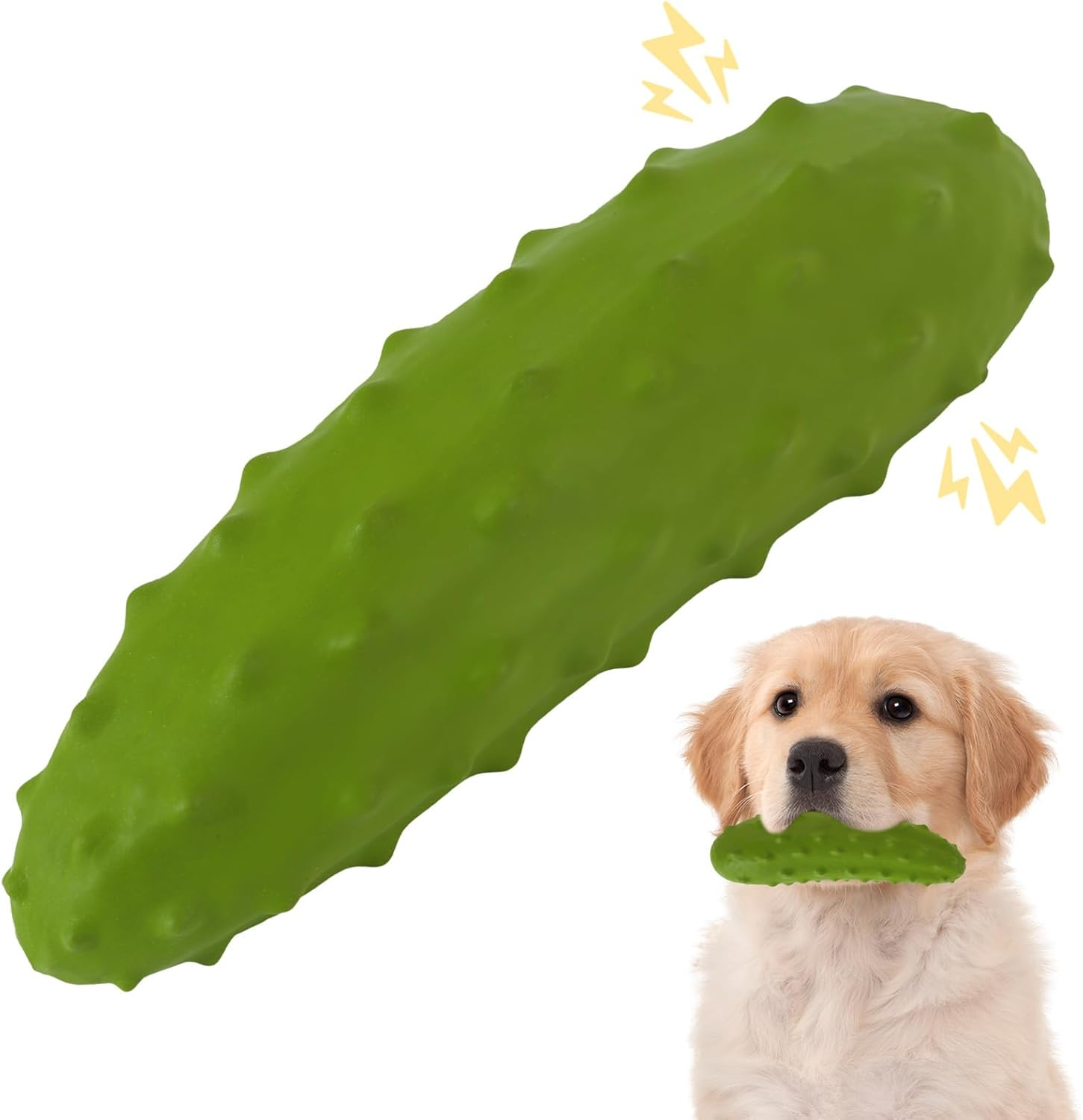 LIFLIX Tough Squeaky Dog Toys, Durable Dog Chew Toy with Natural Rubber, Teething Toys for Medium Large Breeds, Cucumber Pickle Shape image number 4