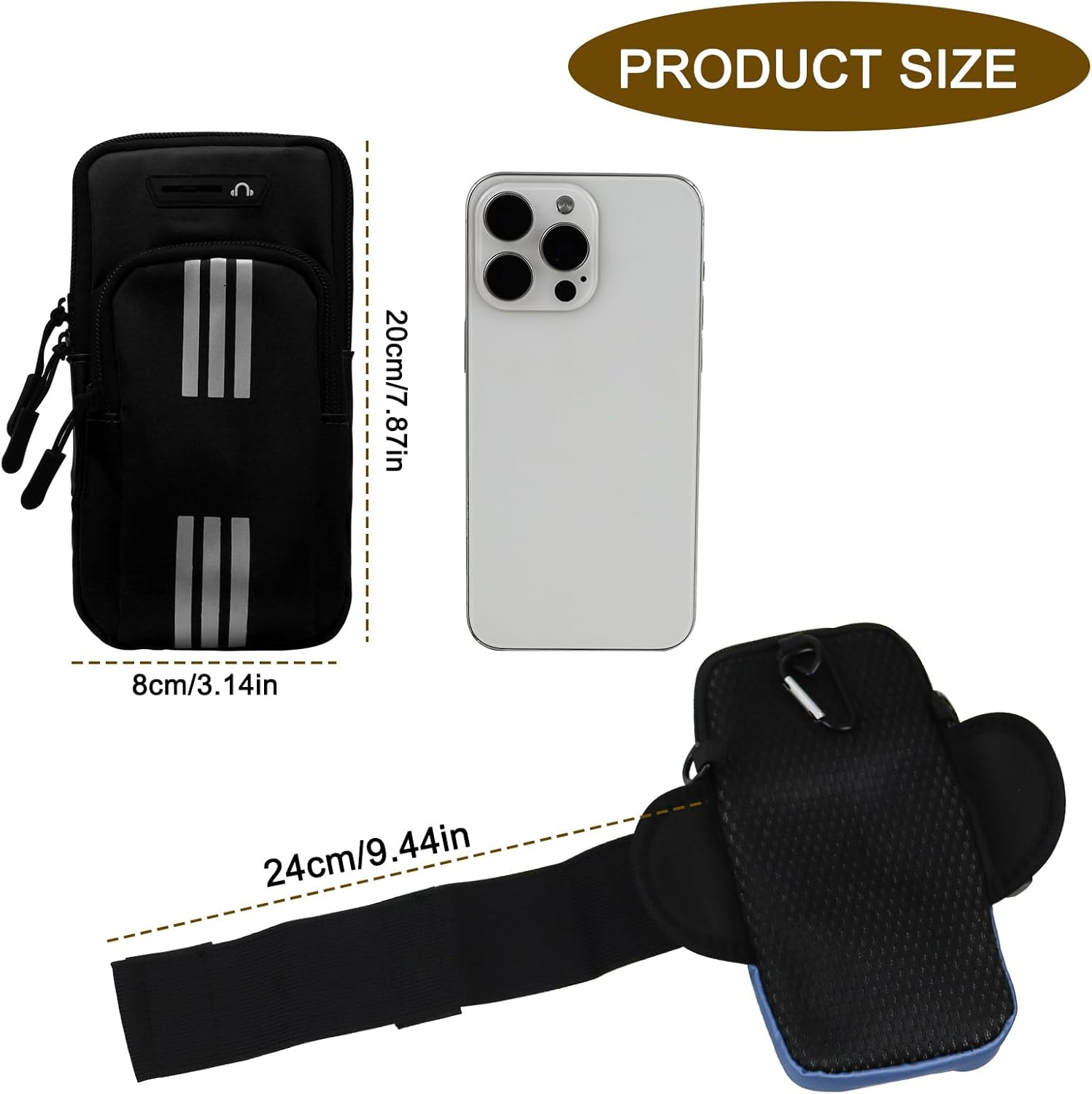 Afitlulu Sports Mobile Phone Arm Bag Sports Armband Mobile Phone with Removable Strap and Headphone Opening, Double Layered Mobile Phone Case Jogging Arm Bag with Reflective Strips Fitness Running image number 1