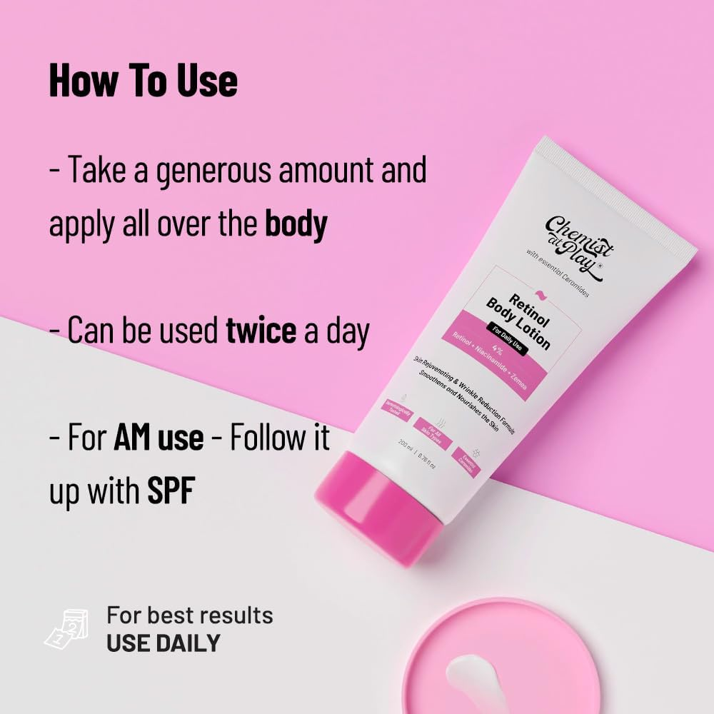 Chemist at Play Anti-Aging Body Lotion with 4% Retinol| Niacinamide & Zemea | Skin Brightening Lotion | Body Lotion for Dry & Oily Skin | Fights Visible Signs of Aging | Nourshes Skin 7 Fl Oz. image number 4