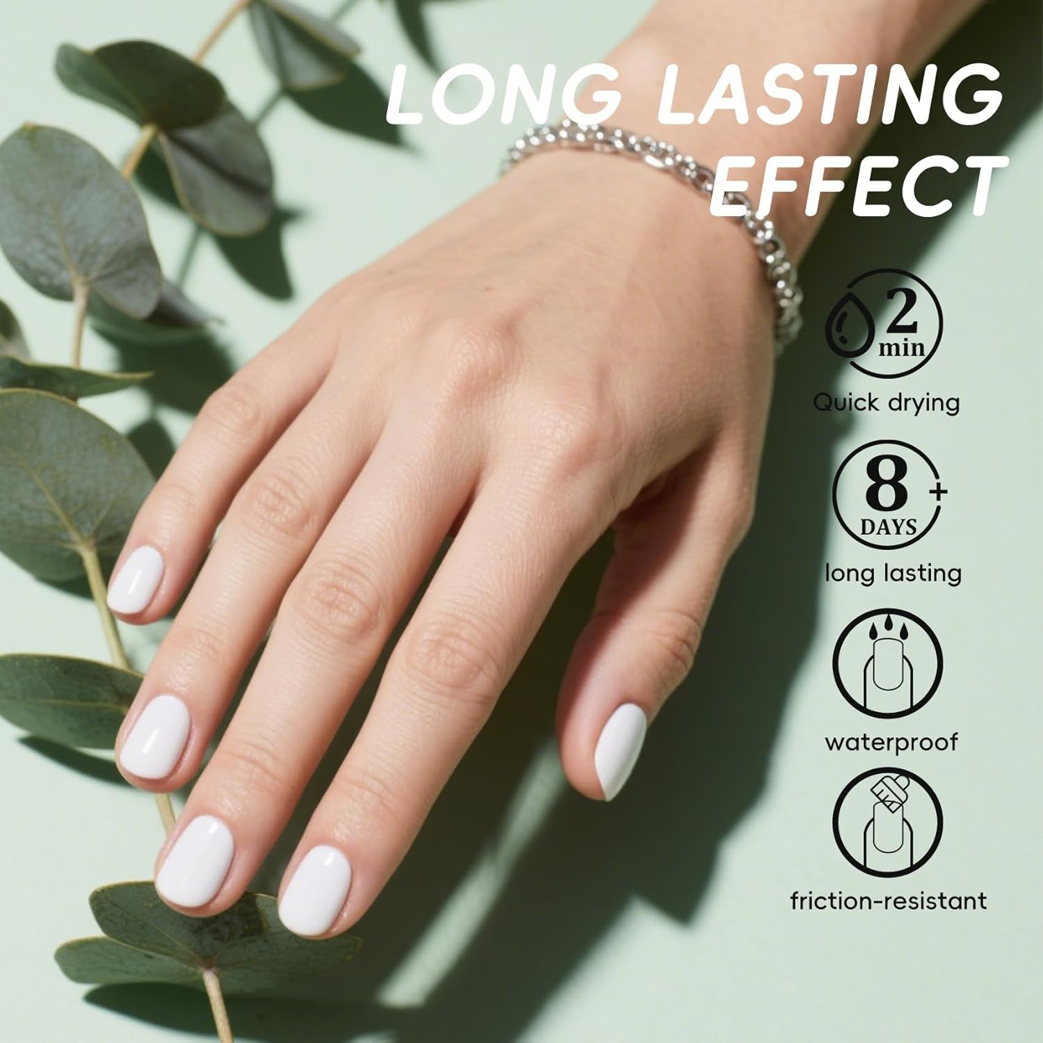 Aieenjor Nail Polish White, 10 Ml Shiny Quick-Drying Long-Lasting Nail Polish for DIY Nail Art Manicure - White image number 4