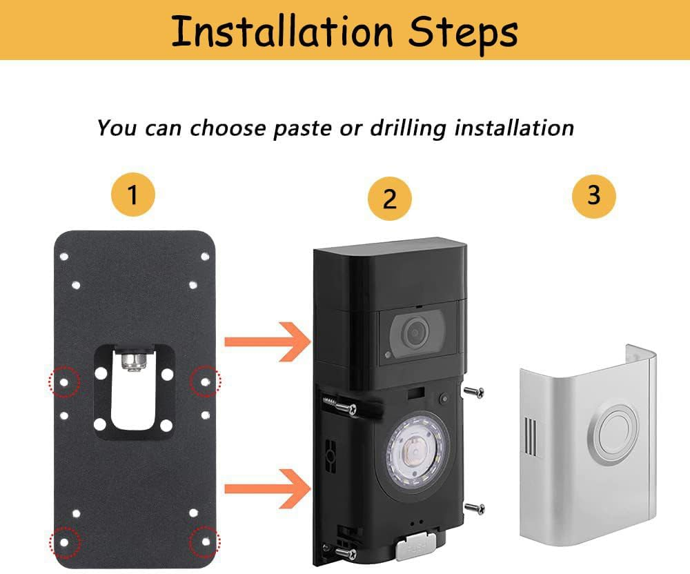 PAIKIUU Adhesive Ring Doorbell Mount with Adjustable 90 Degree Angle, 2 Way Installation Ring Doorbell Bracket No Drill with Screws Mounting Wedge Kit for Ring Video Doorbell image number 2