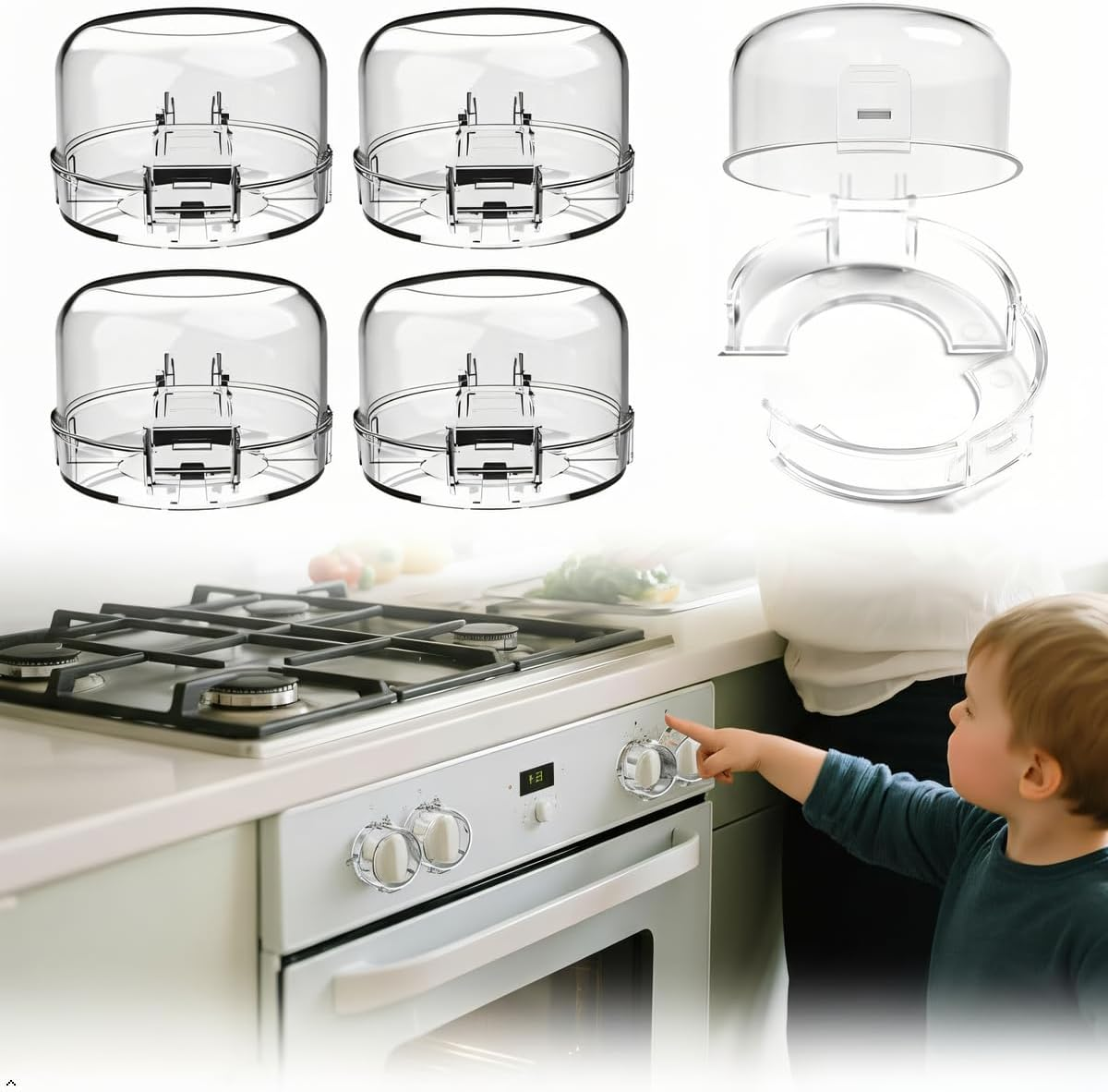 Stove Knob Safety Covers, 4-Pack, Heat-Resistant Baby Proof Press Oven Gas Stove Knob Locks