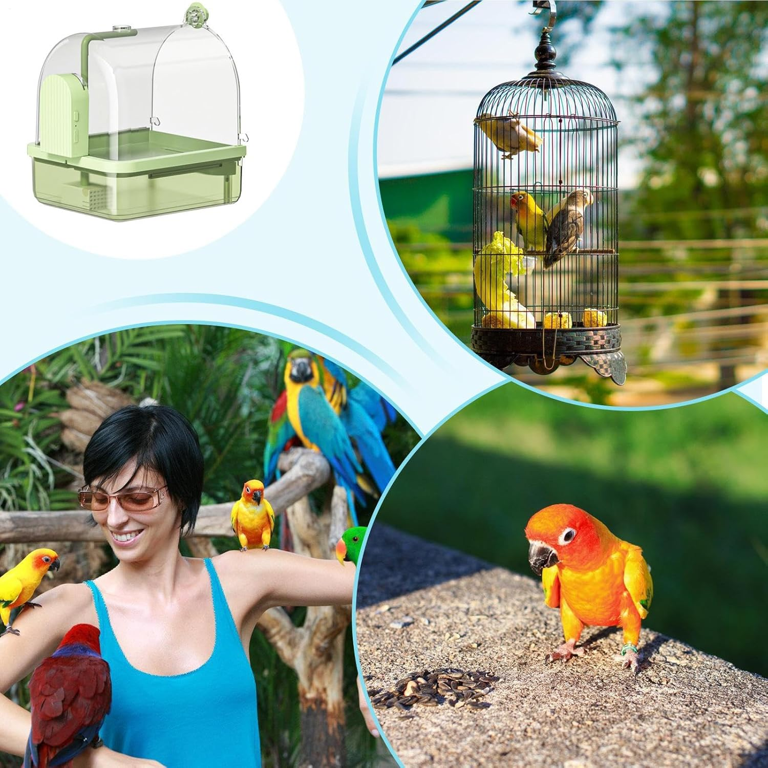 Weqizuerqi Bird Bath Cage | Bird Bath for Budgies - Automatic Chew-Proof Bath Pool Two Modes Playground Stand for Breeding Travel Show Outdoor Aviary image number 3