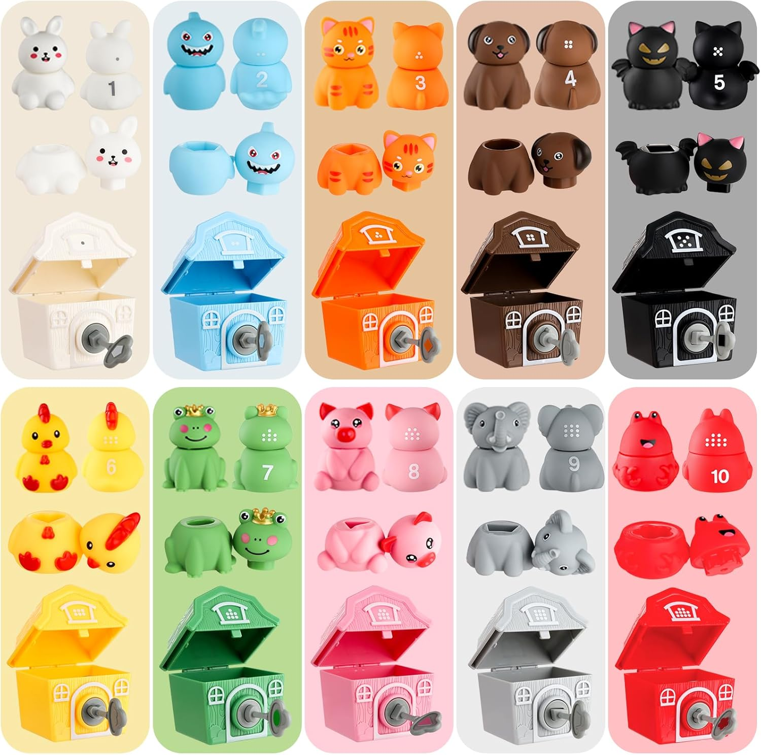 Farm Animals Toys，Montessori Toys for Babies，Toys for 1 + Year Old，Little People Farm 10 Farm Animals and 10 Barns,10 Keys Baby & Toddler Toys，Learning & Education Toys image number 4