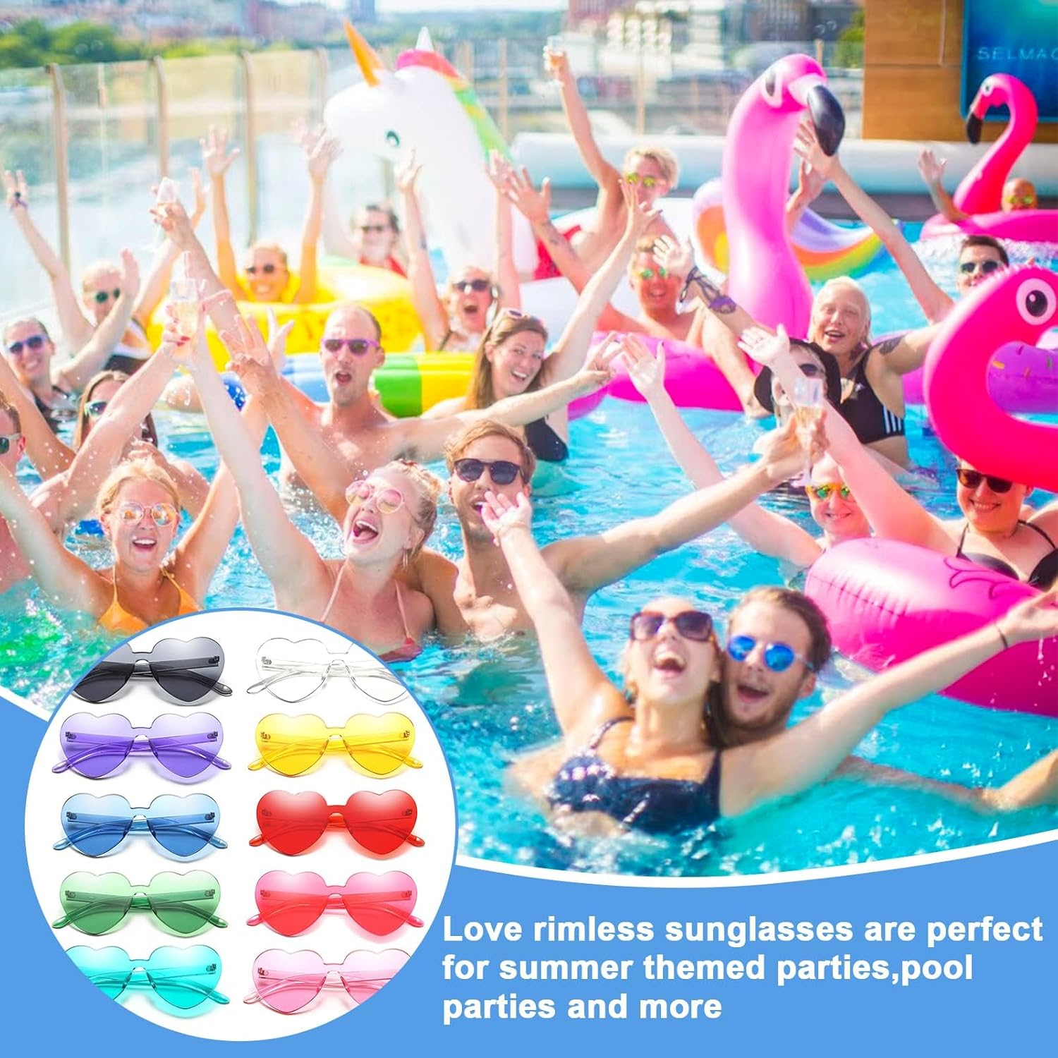 Love Sunglasses, 10 Pairs Heart Rimless Sunglasses, Kids Sunglasses Tinted Eyewear for Beach Festival Christmas Party image number 2